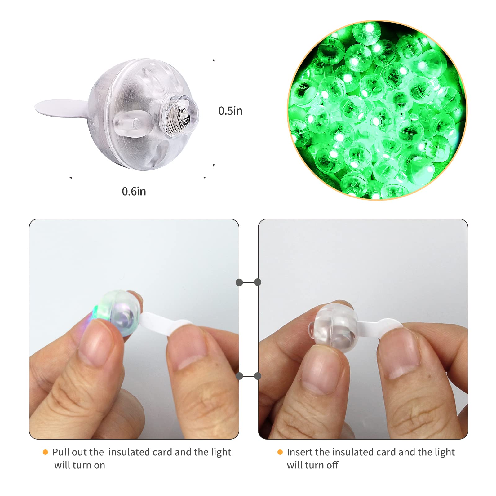 100 Pcs Green LED Balloon Light, Round Led Mini Lights for Paper Lantern Balloon Birthday Party Event Supplies Indoor Outdoor We