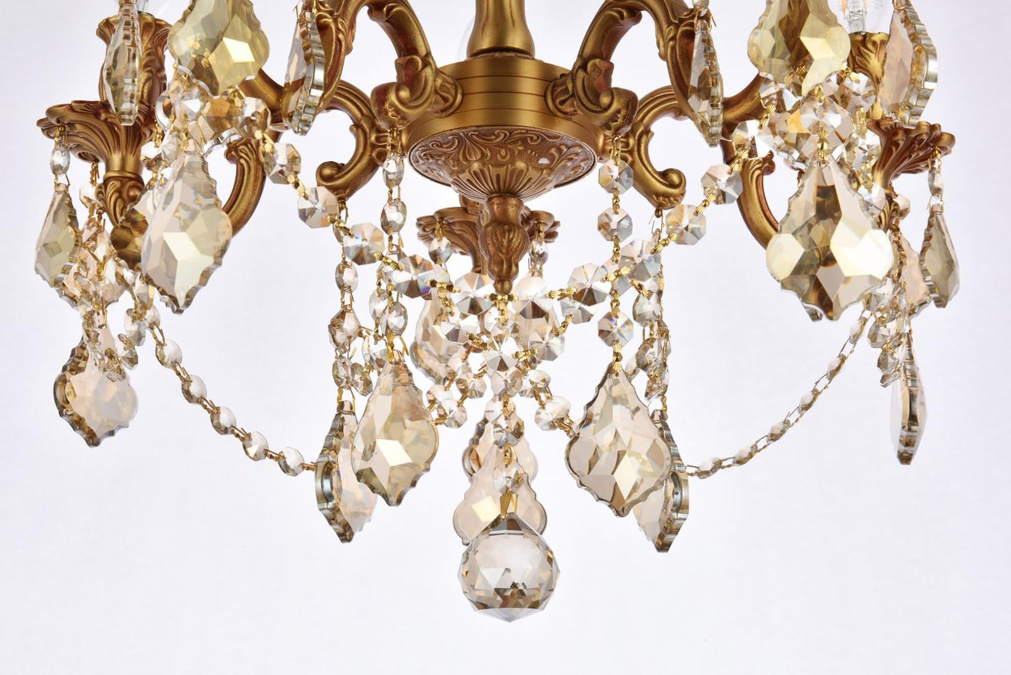 Elegant Lighting 5-Light Crystal Chandelier, 18inLx18inWx17inH, French Gold Finish, Model 9205F18FG-GT/RC, Smoky Golden Teak Cr