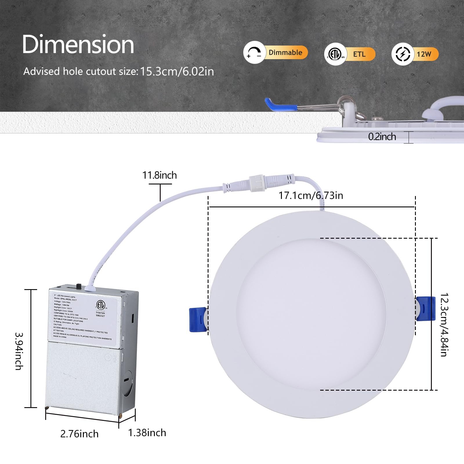 Cycevsun 24 Pack 6 Inch Led Recessed Lighting With Night Light - Canless Ultra Thin Wafer Downlight Soffit Pot  Dimmable & 5 Color Temperature Selectable  12W  Etl & Energy Star