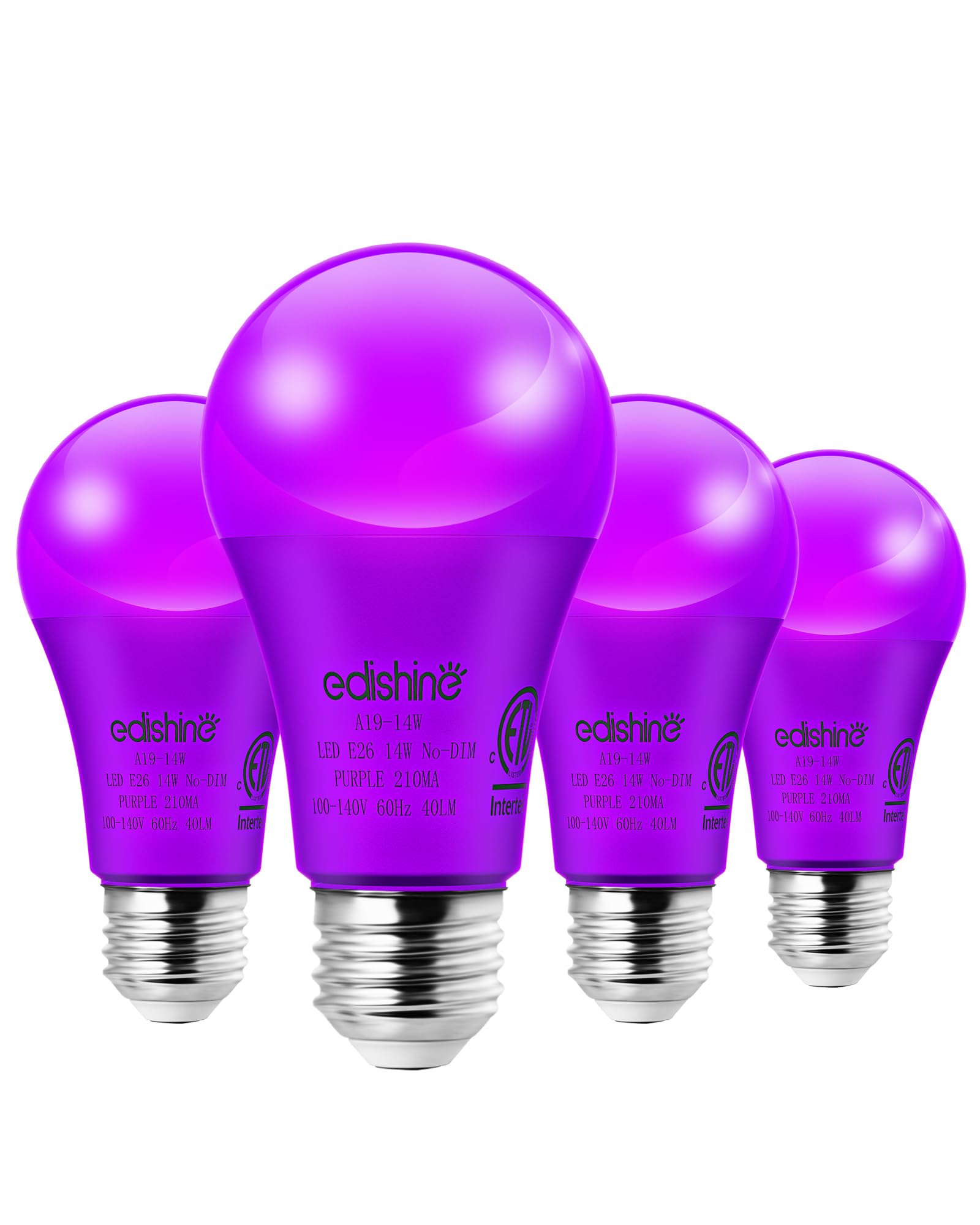 EDISHINE Purple LED Light Bulbs, 14W Purple Bulb Equivalent 100W Colored Light Bulb, E26 Base A19 Light Bulbs for Christmas Deco
