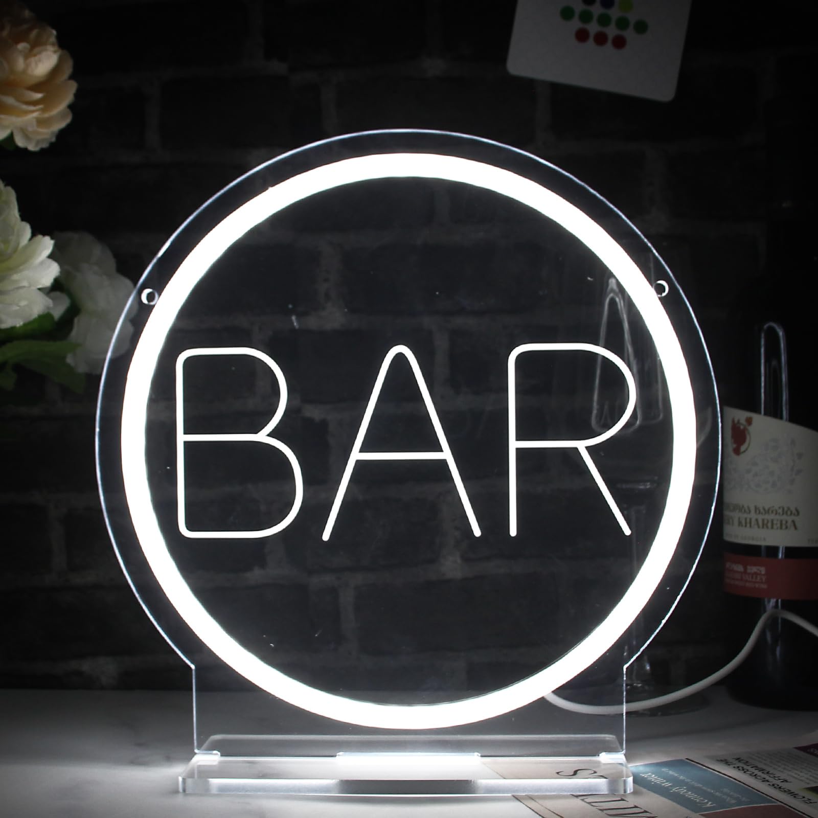 LeDigPig LED Neon Sign for Wall Décor, Dimmable Acrylic Bar Light, 12.8in×12.8in, Cold White Color