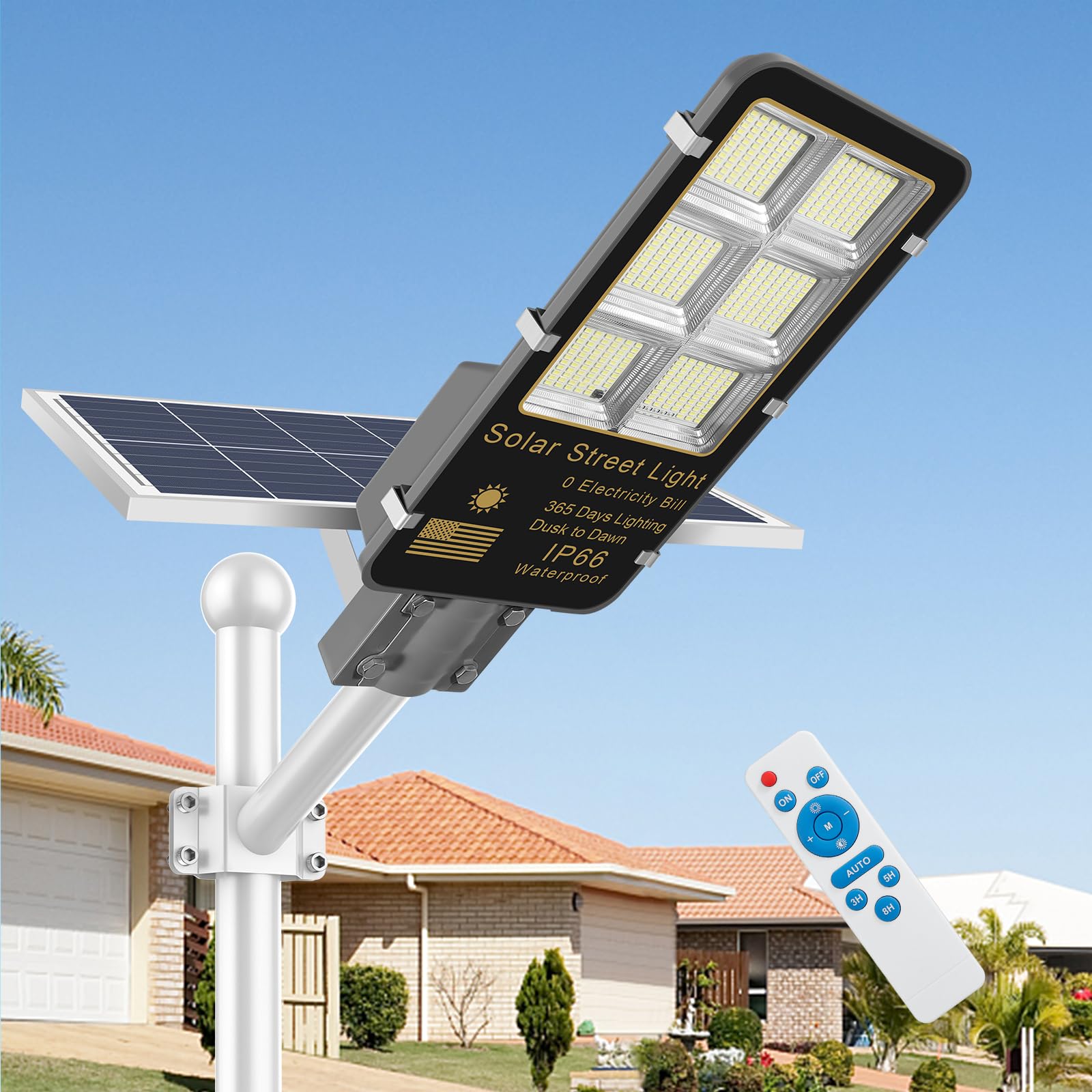TFKK 6000W Solar Street Light, 600000LM Light Sensor Solar Lights for Outside, IP66 Waterproof Dusk to Dawn Solar Security Flood