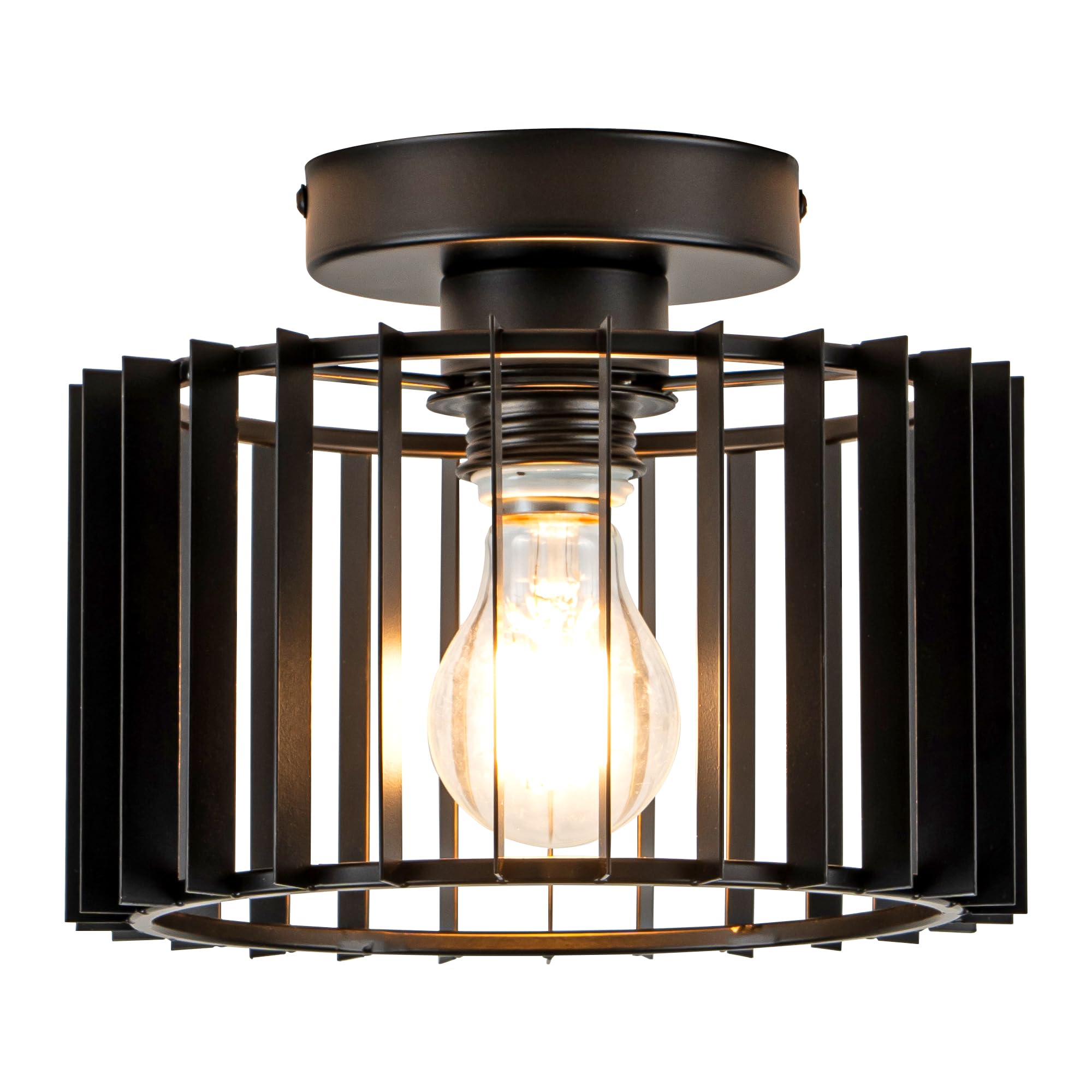 Zlepmlla Ceiling Light Fixture Industrial Black Iron Cage Flush Mount Ceiling Light, 9 - Inch Diameter, Hallway Light Fixtures M