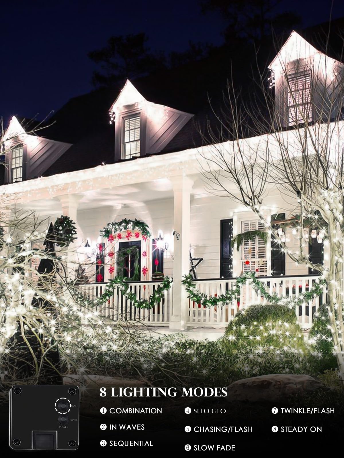 EXF Solar String Lights 200LED 66FT Green Wire Cool White Waterproof 2 Pack, 8 Modes for Outdoor Christmas Decor