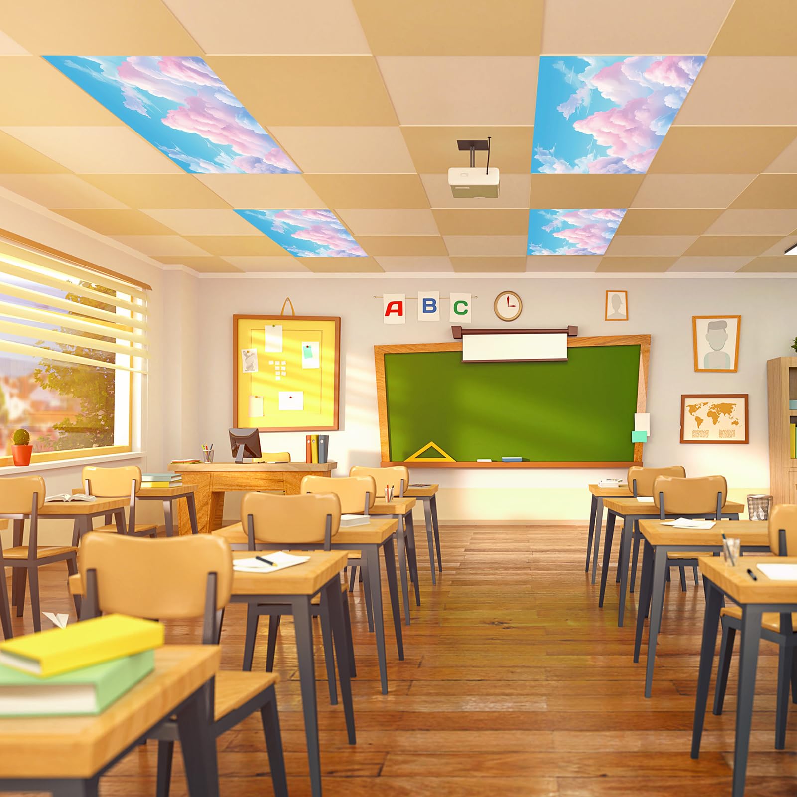 Outus Fluorescent Light Cover, Magnetic Ceiling Panel Decoration, 2 x 4 ft, Polyester, Pink Cloud, Reduces Glare for Classroom and Office