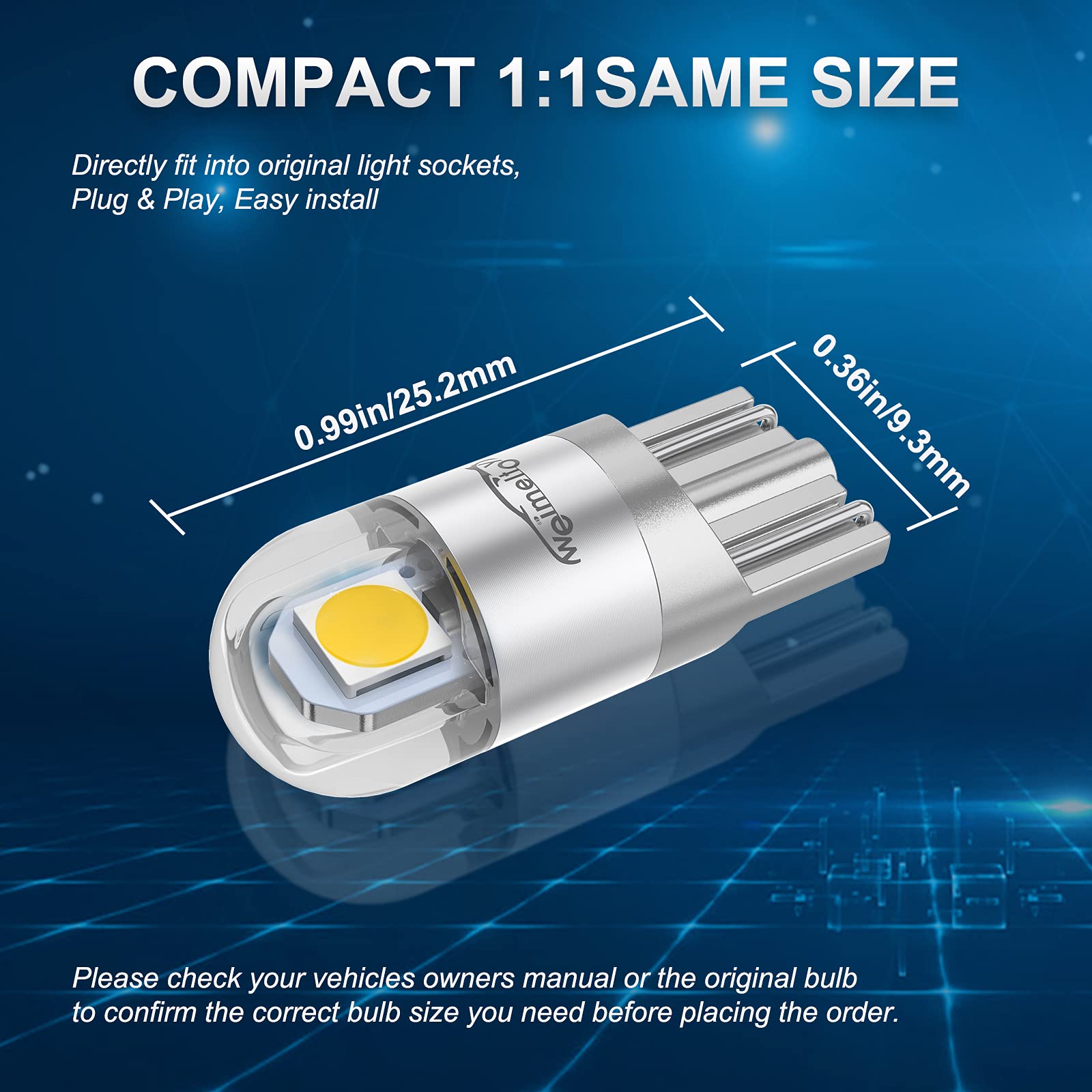 WEIMELTOY 194 Led Car Bulb 3030 Chipset T10 168 W5W 1.5W 12V White (12pcs)
