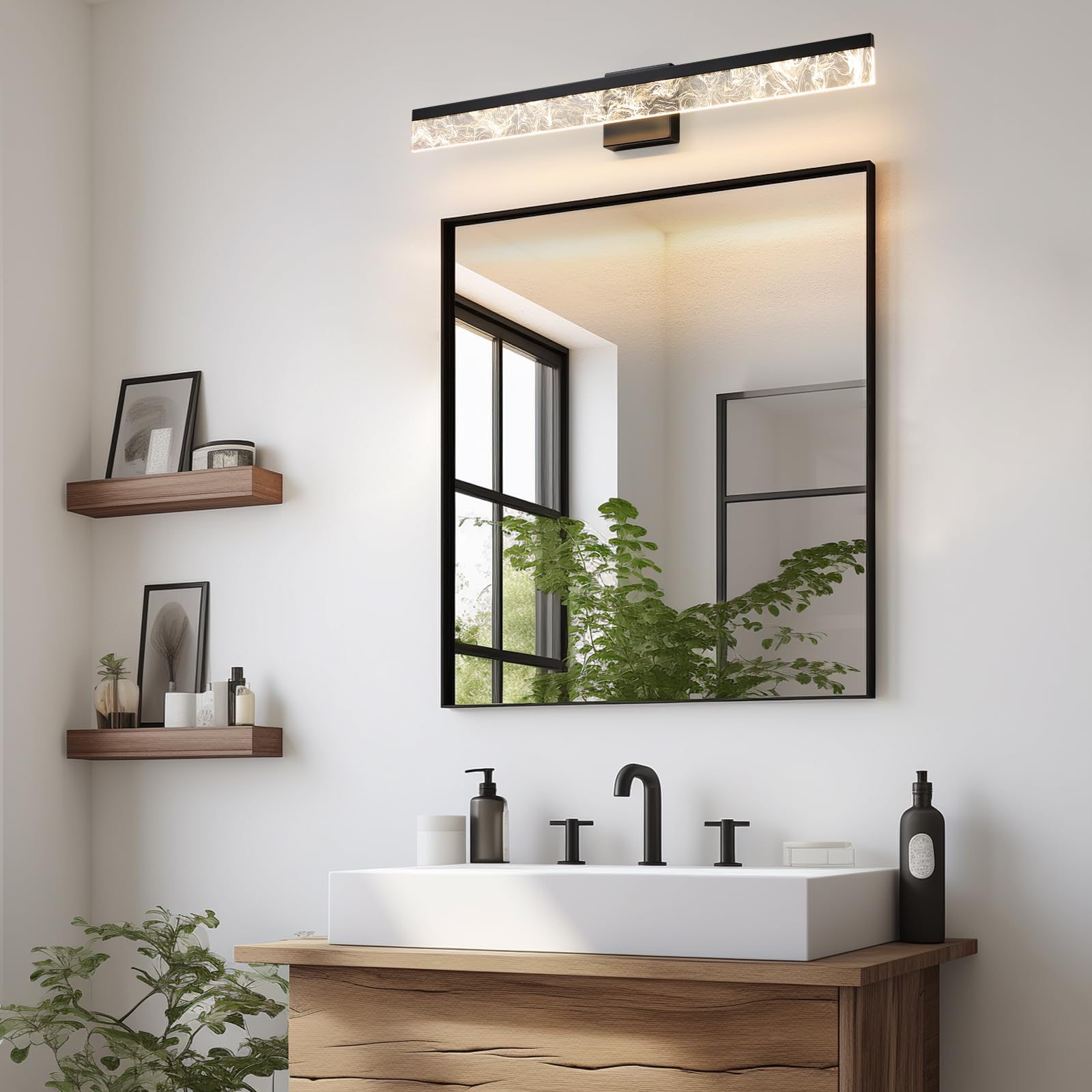 AIJIASI Modern Vanity Light Fixture, 32 Inch, 24W Dimmable LED, Black, Model 8205WL-32BK-US, Acrylic for Bathroom or Bedroom