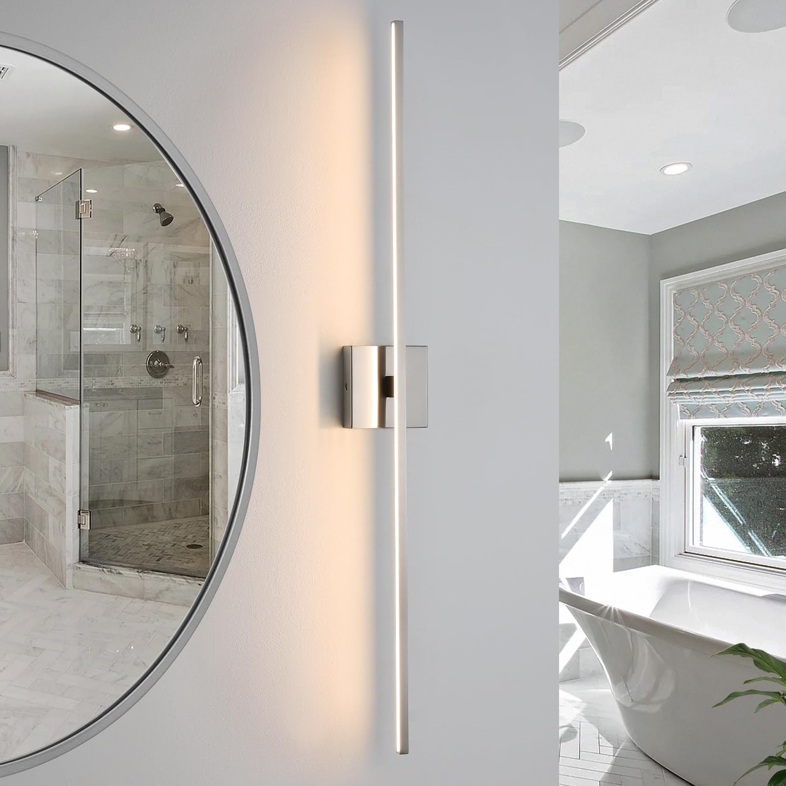 Ccycol Bathroom Lighting Fixtures Over Mirror - 39 Inch Brushed Nickel Vanity Lights For Bathroom 28W Dimming Led Vanity Light B