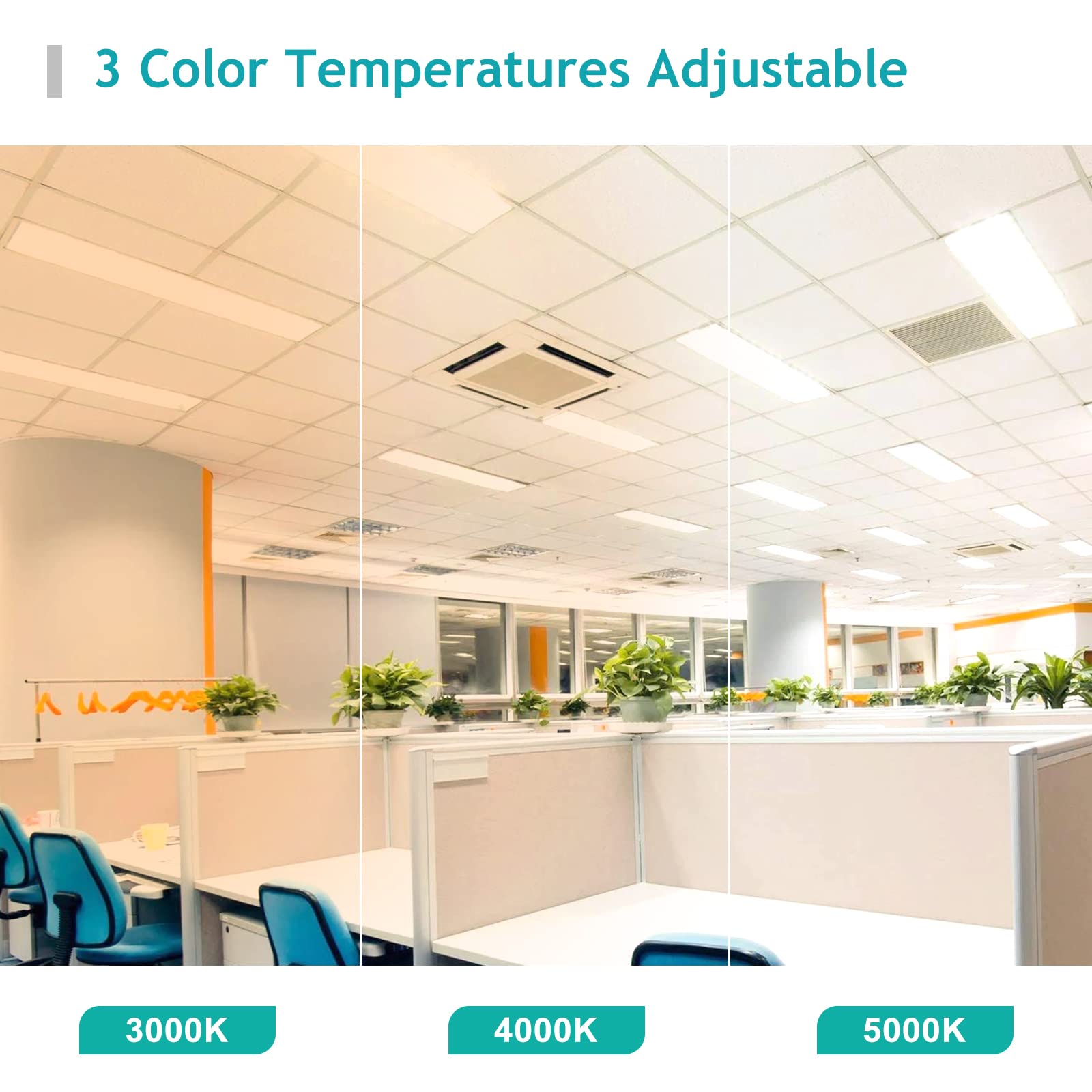 Vocgouu 1X4 Led Flat Panel Light 5000K 4000K 3000K - 1X4 Led Troffer Drop Ceiling Light Fixture, 0-10V Dimmable, 100-277V, Etl L