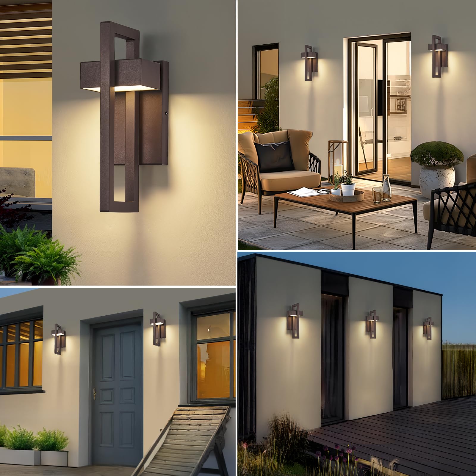 tewei LED Outdoor Wall Sconce, 13.7'' Metal Exterior Light, Warm White 3000K, Brown, No Sensor, 1 Pack