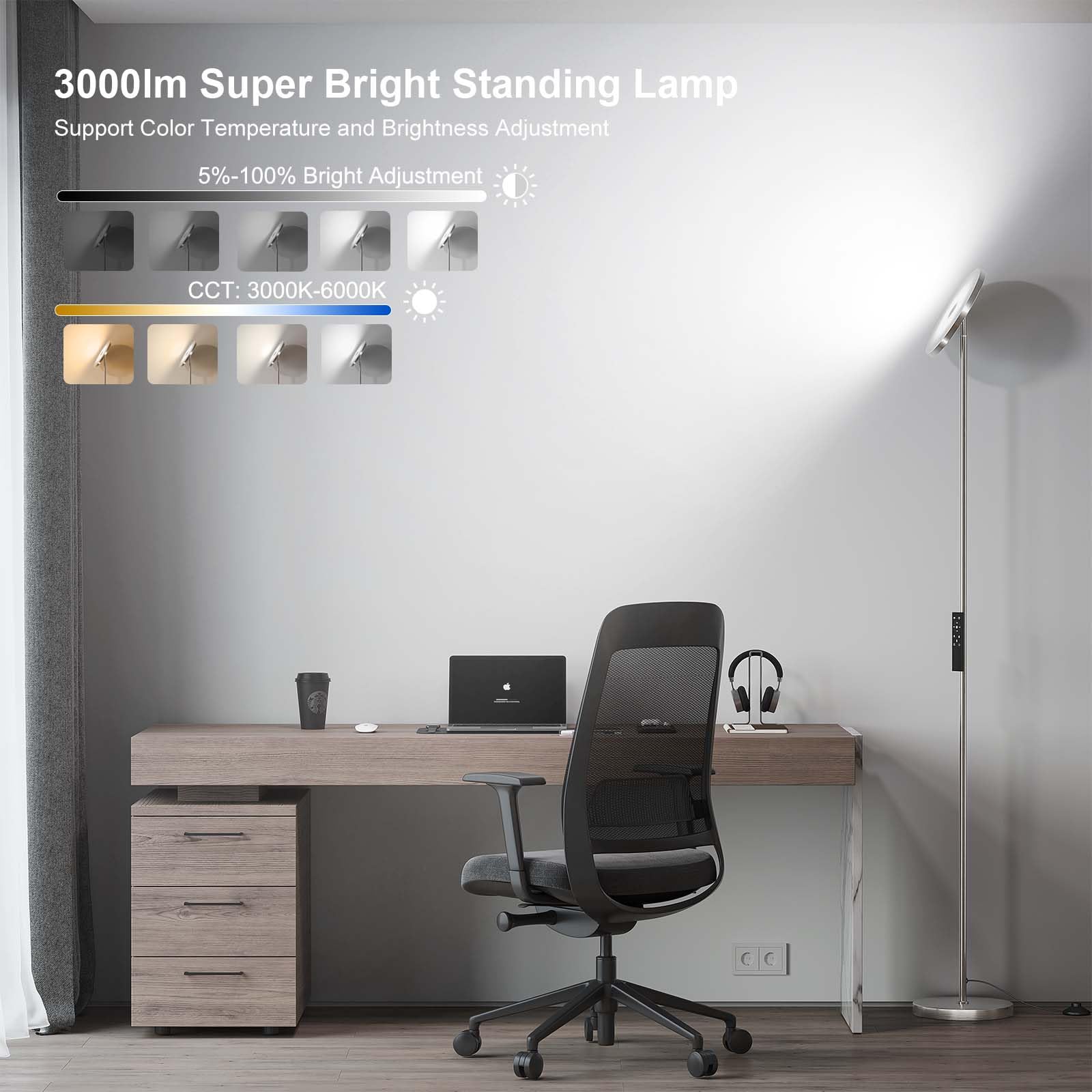 SUNMORY Floor Lamps for Living Room, 32W/3000LM Super Bright LED Floor Lamp with Remote Control, 69 Tall Standing Lamp with Step