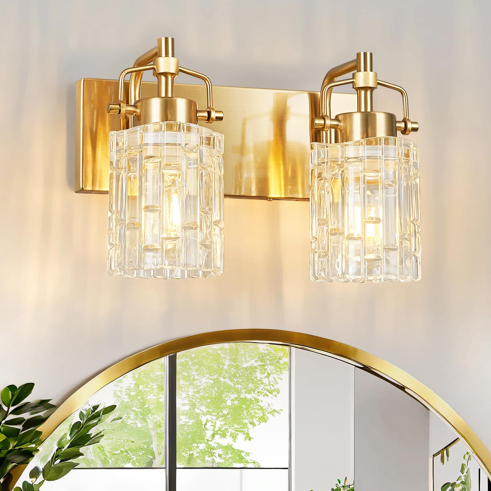 BNHHLZ Modern Vanity Light - 2-Light Gold Bathroom Fixture with Crystal Glass Shade, Model 4132, Metal Construction