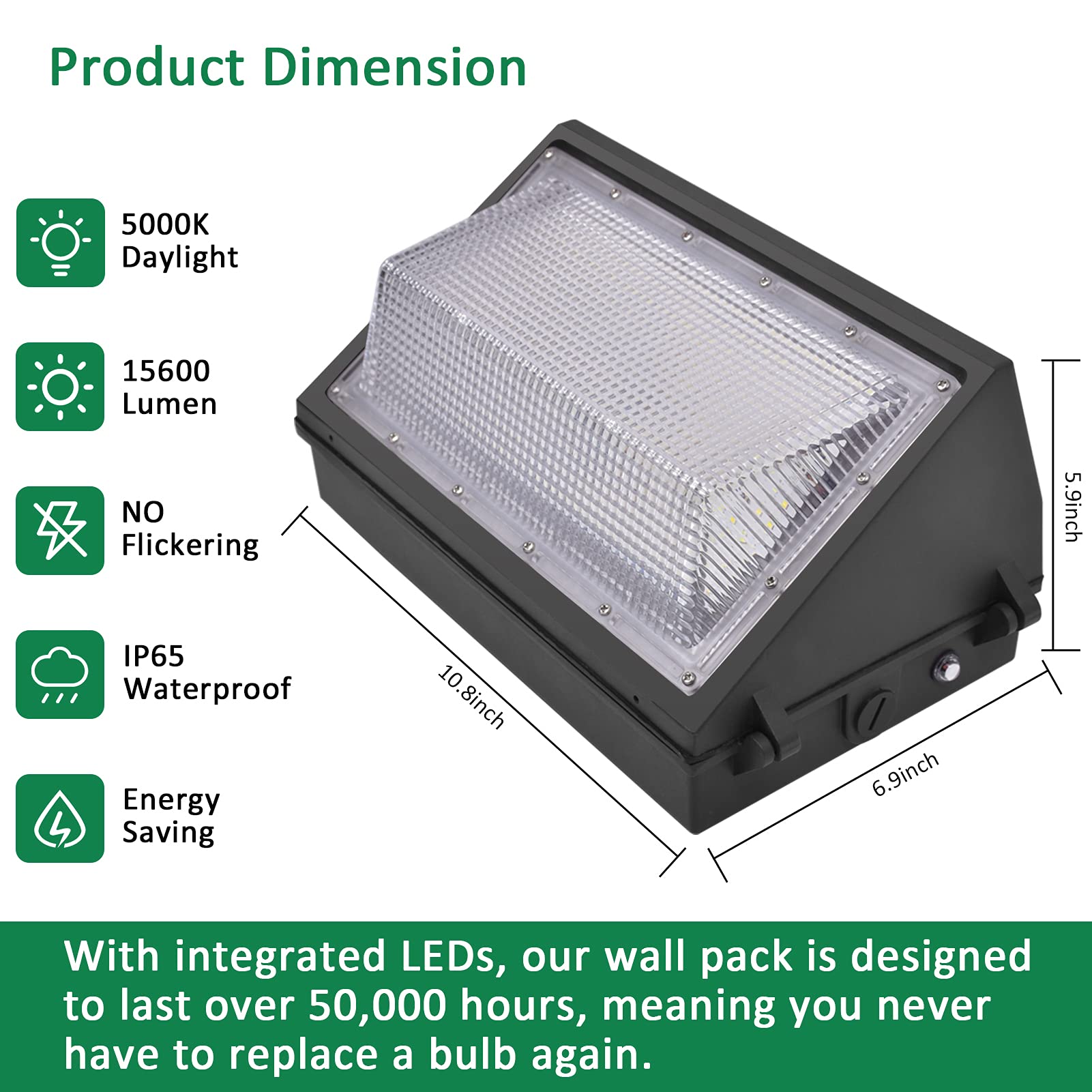 Led Wall Pack Light With Dusk To Dawn Photocell,120W 15600Lm 5000K Daylight ,Ac100-277V Input,750W Hps/Hid Equivalent, Waterproo