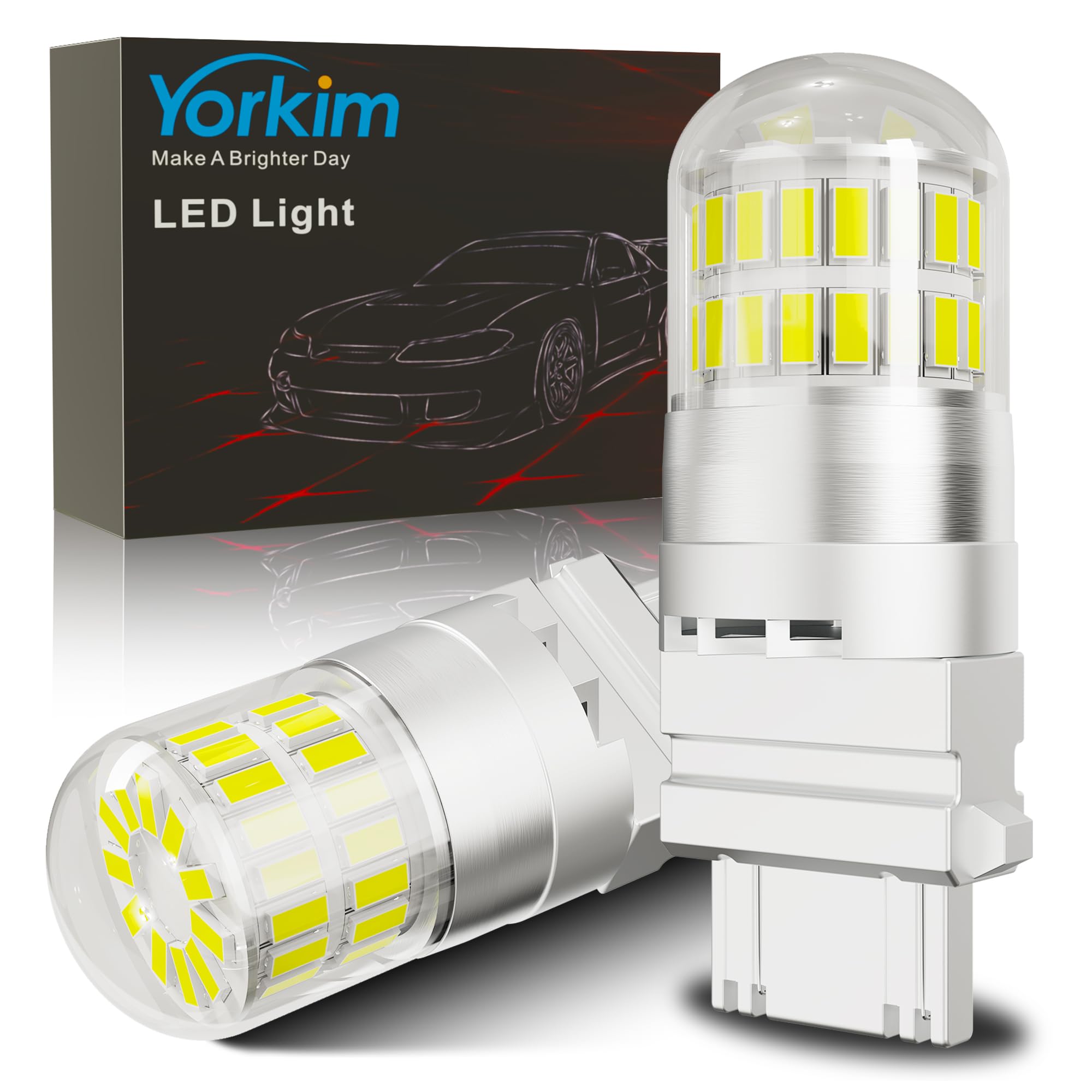 Yorkim 3157 LED Bulb Pack of 2, White, 500% Brightness for Backup, Reverse, Tail, DRL, Parking Lights
