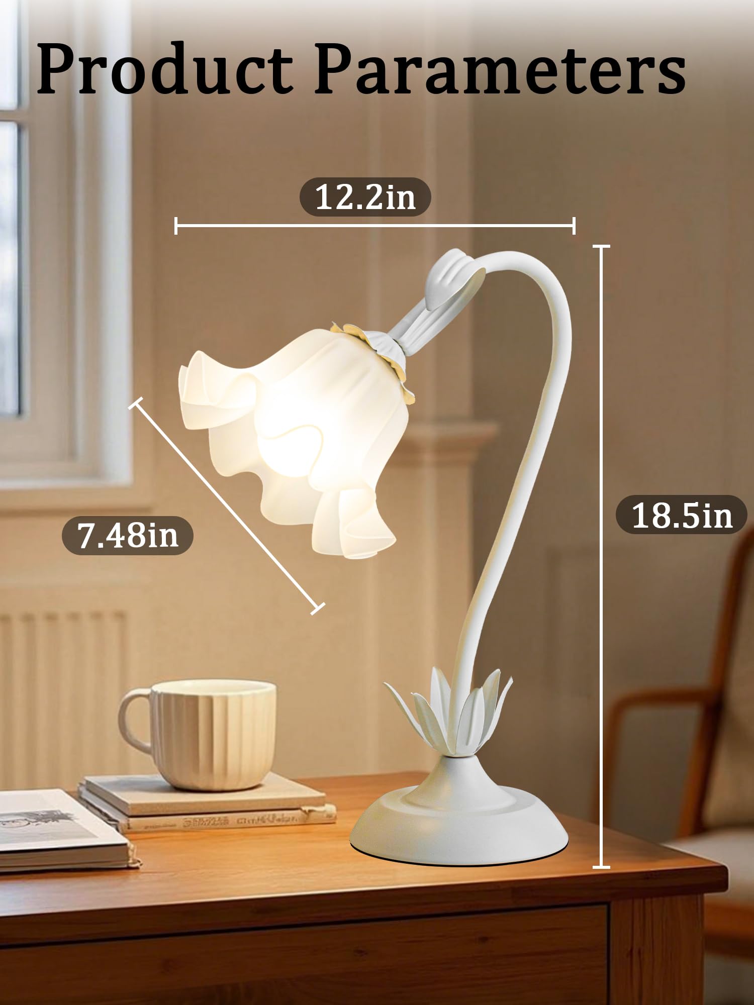 WULCFCH Flower Table Lamp, Vintage Lily of The Valley, Adjustable Gooseneck, LED, 3 Color Modes, White