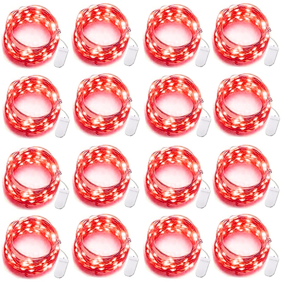 SOCO 16 Pack LED Fairy Lights - 10FT 30LED Copper Wire, IP65 Waterproof, Red, Model 2032 T07, Indoor/Outdoor Decor
