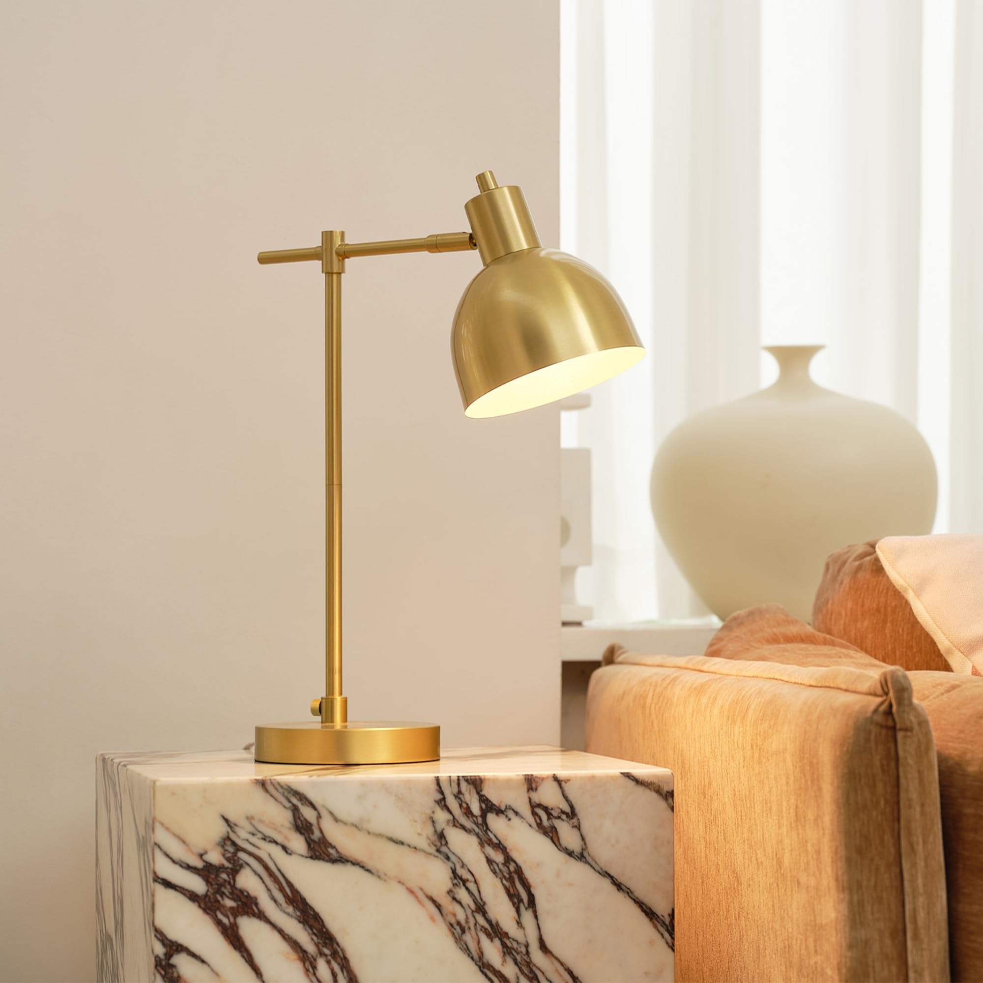 Globe Electric Desk Lamp, 18in Matte Brass Finish, Matte Black Shade, E26 Base, Model 61000058