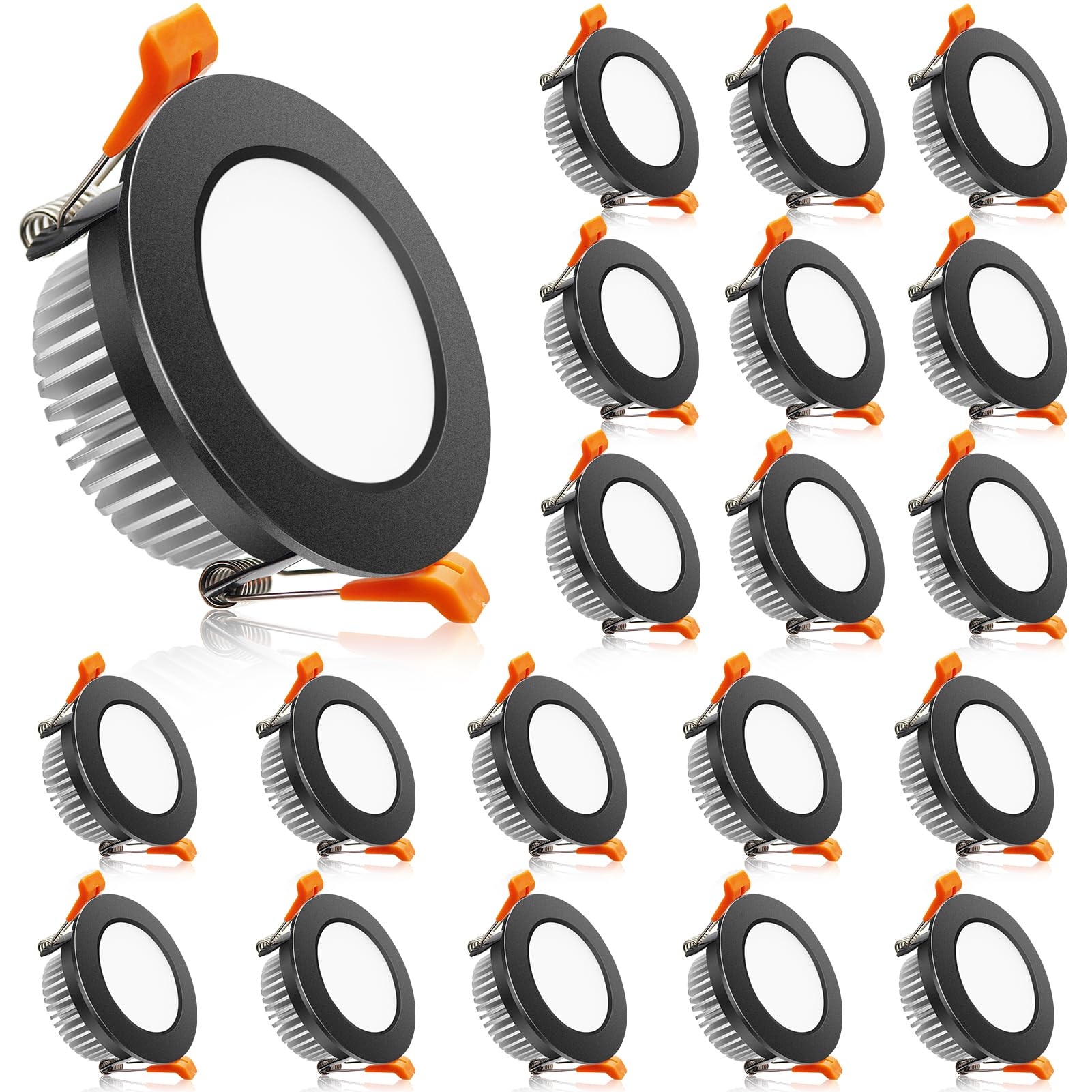 LightingWill 2 Inch LED Downlight, Dimmable Recessed Light, 3W, 4000K Natural White, Black, 20 Pack, Model LS8-TD-WMT