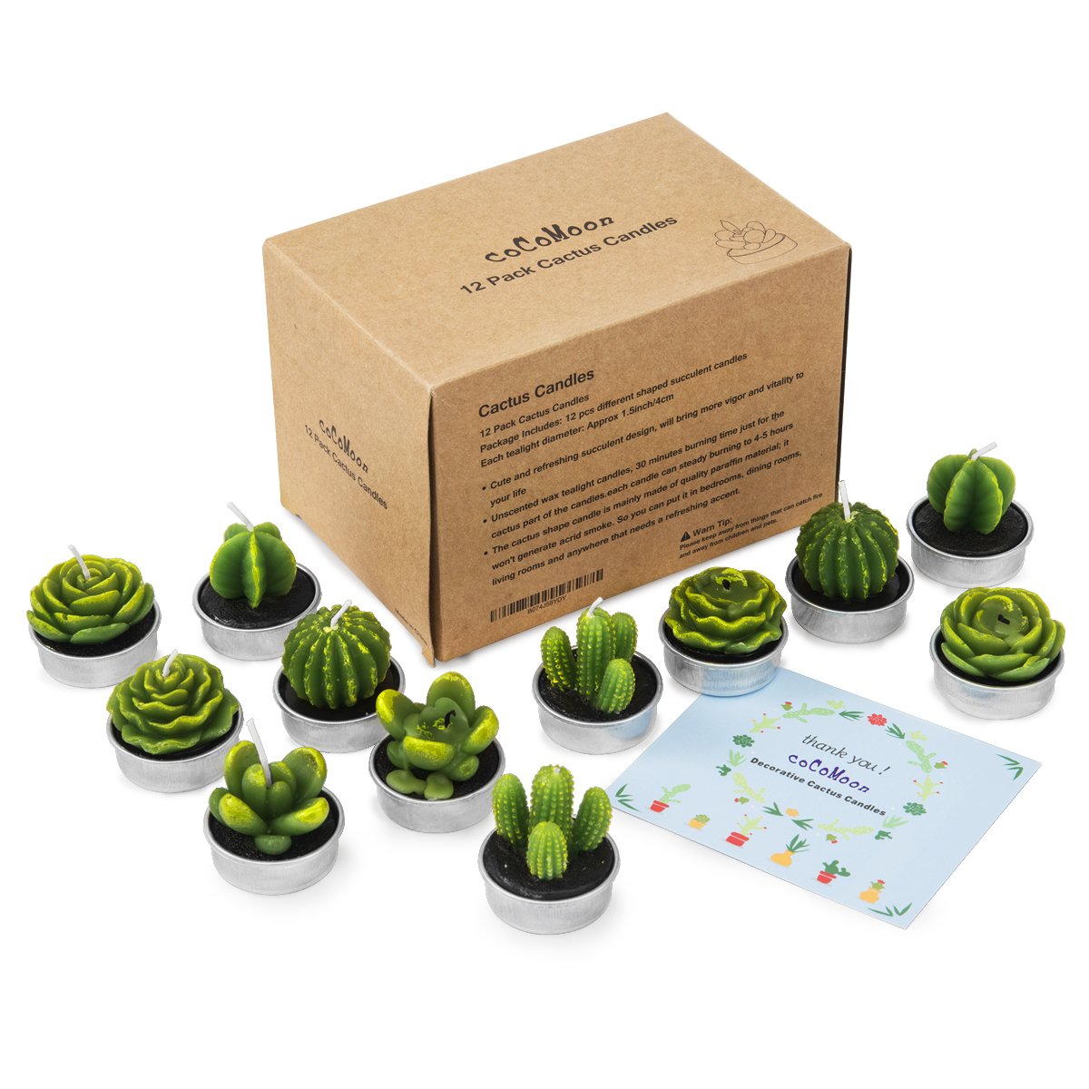 Cactus Tealight Candles,12 Pieces Handmade Delicate Succulent Cactus Candles for Party Wedding Spa Home Decoration