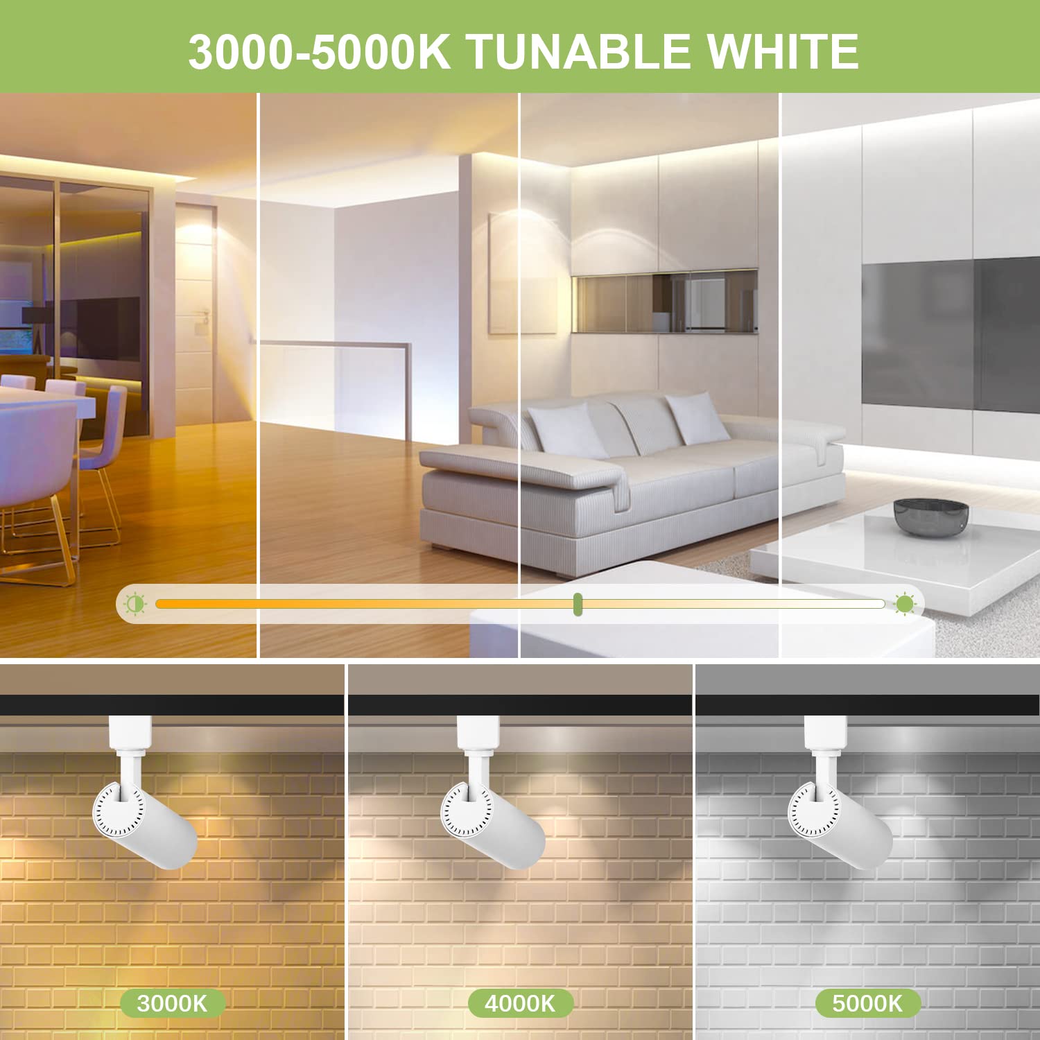 Intwell 3-Colo 12W Led Track Lighting Heads,H Type Led Track Light Heads With Remote,Dimmable 3000K/4000K/5000K Selectable,Cri90