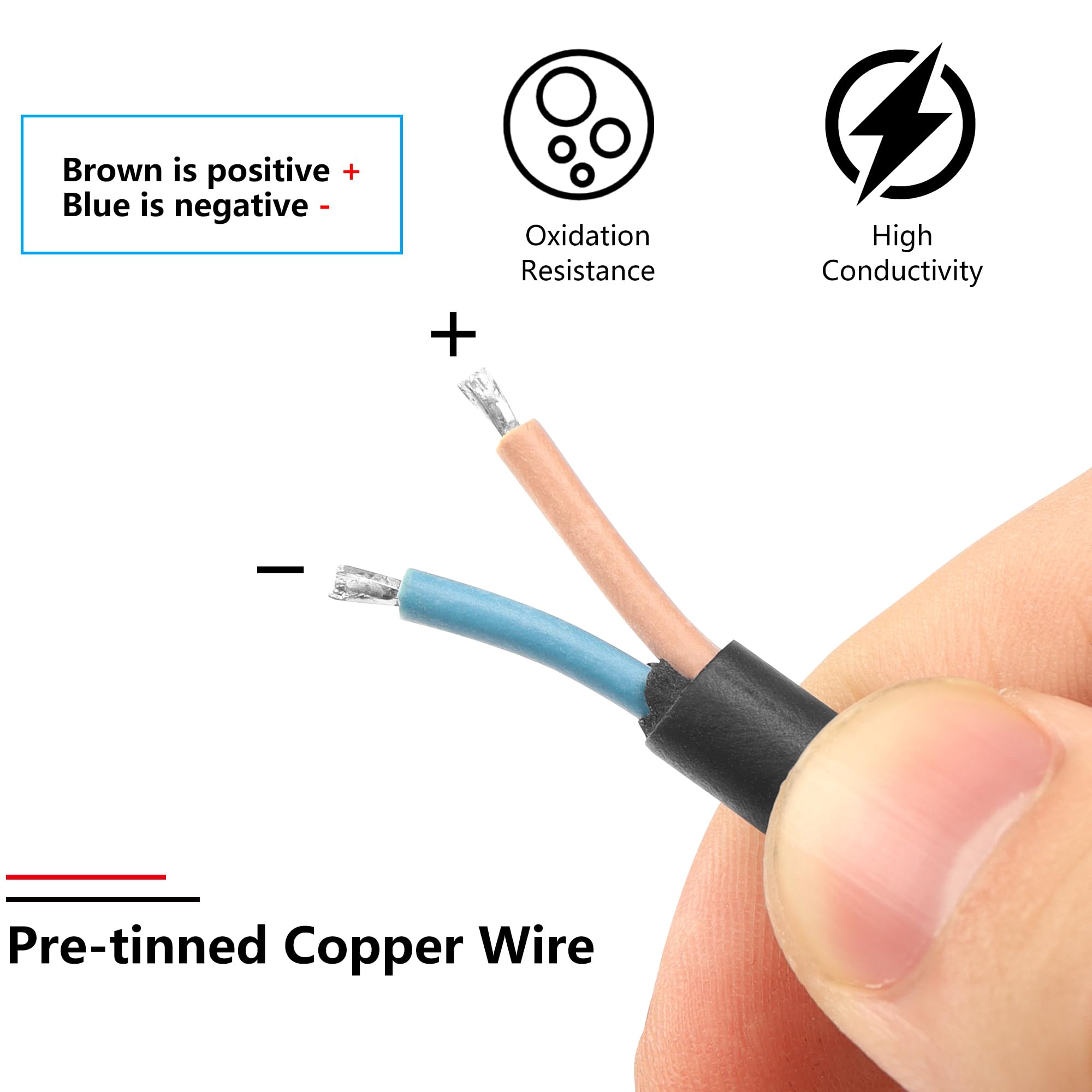 Sinloon 2 Wire Y Splitter Pigtail Cable Outdoor Led Connector Splitter 17Awg Pre-Tinned Pigtail Extension Cable For Indoor/Outdo