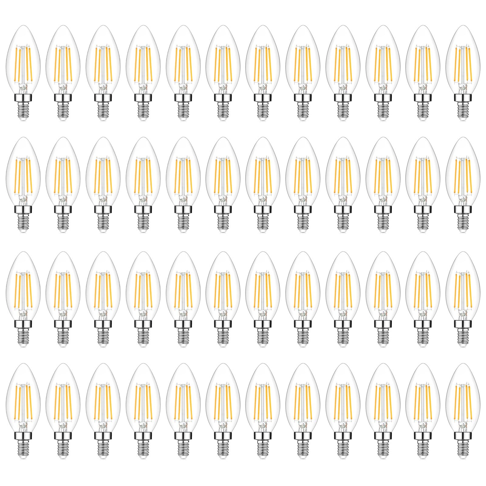 48-Pack Dimmable E12 Led Candelabra Bulbs 60W Equivalent, 2700K Soft Warm White, 600 Lumens B11 Candle Base 6W C35 Led Filament 