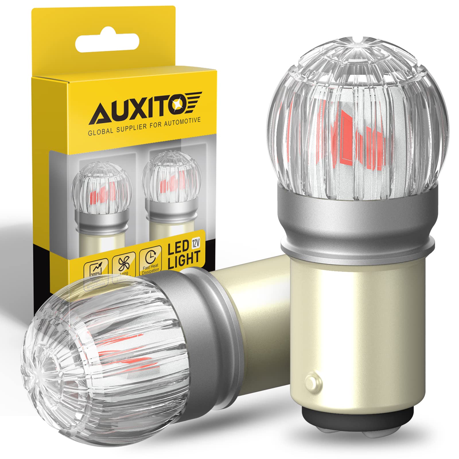 AUXITO 1157 LED Bulbs Red Brake Light, 2057 2357 7528 BAY15D, Aluminum, Pack of 2