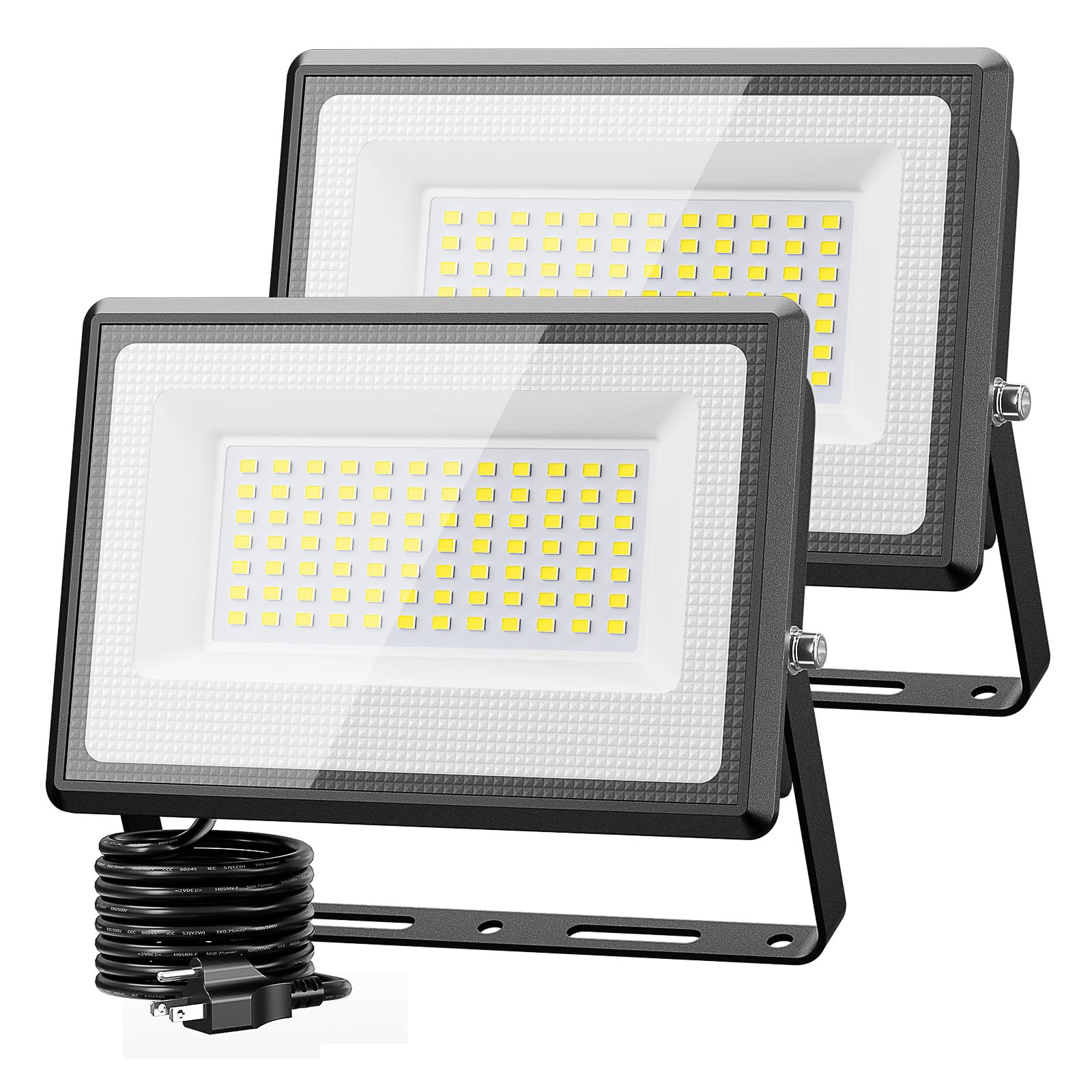 Olafus 2 Pack 60W LED Flood Light Outdoor, 6000LM Super Bright LED Work Lights Plug in, 6500K IP66 Waterproof Exterior Floodligh
