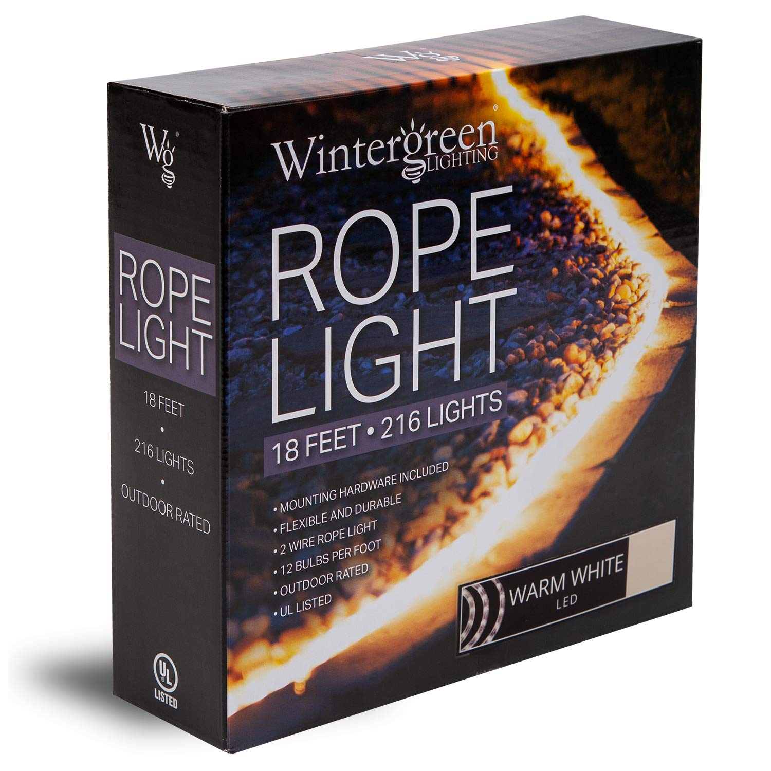 Wintergreen Lighting 18 Led Warm White Rope Light  Flexible Light Rope String Light Outdoor - Bedroom Led Light Rope  120V   Inch  2-Wire