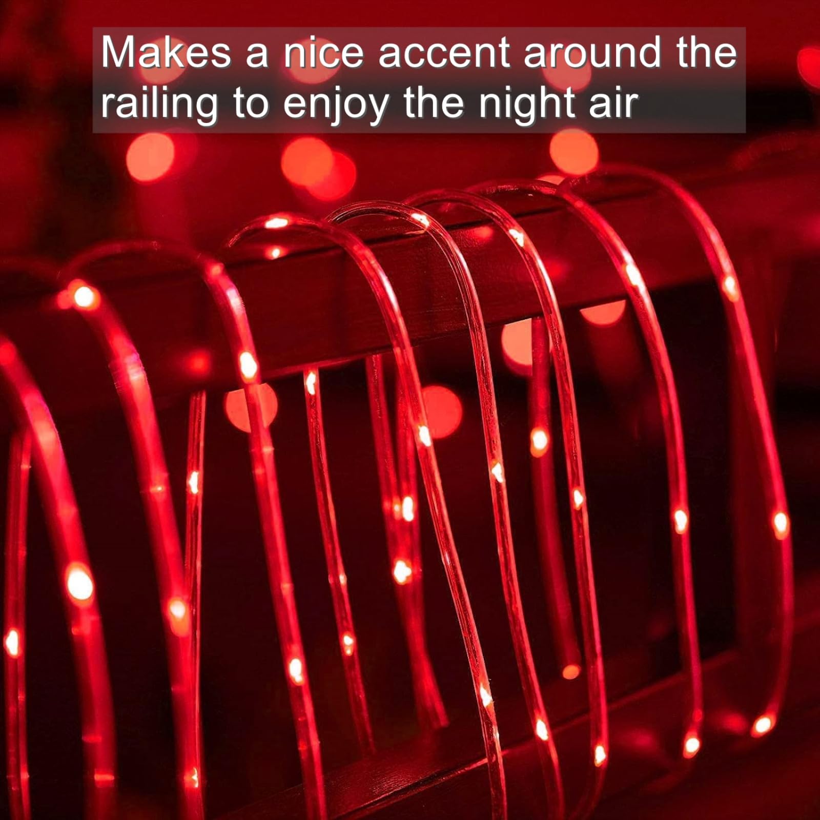 Qitong Red Solar Rope Lights, 2 Pack Each 33Ft 100 Led Solar String Lights, 8 Modes Clear Pvc Tube Rope Lights Outside For Garde