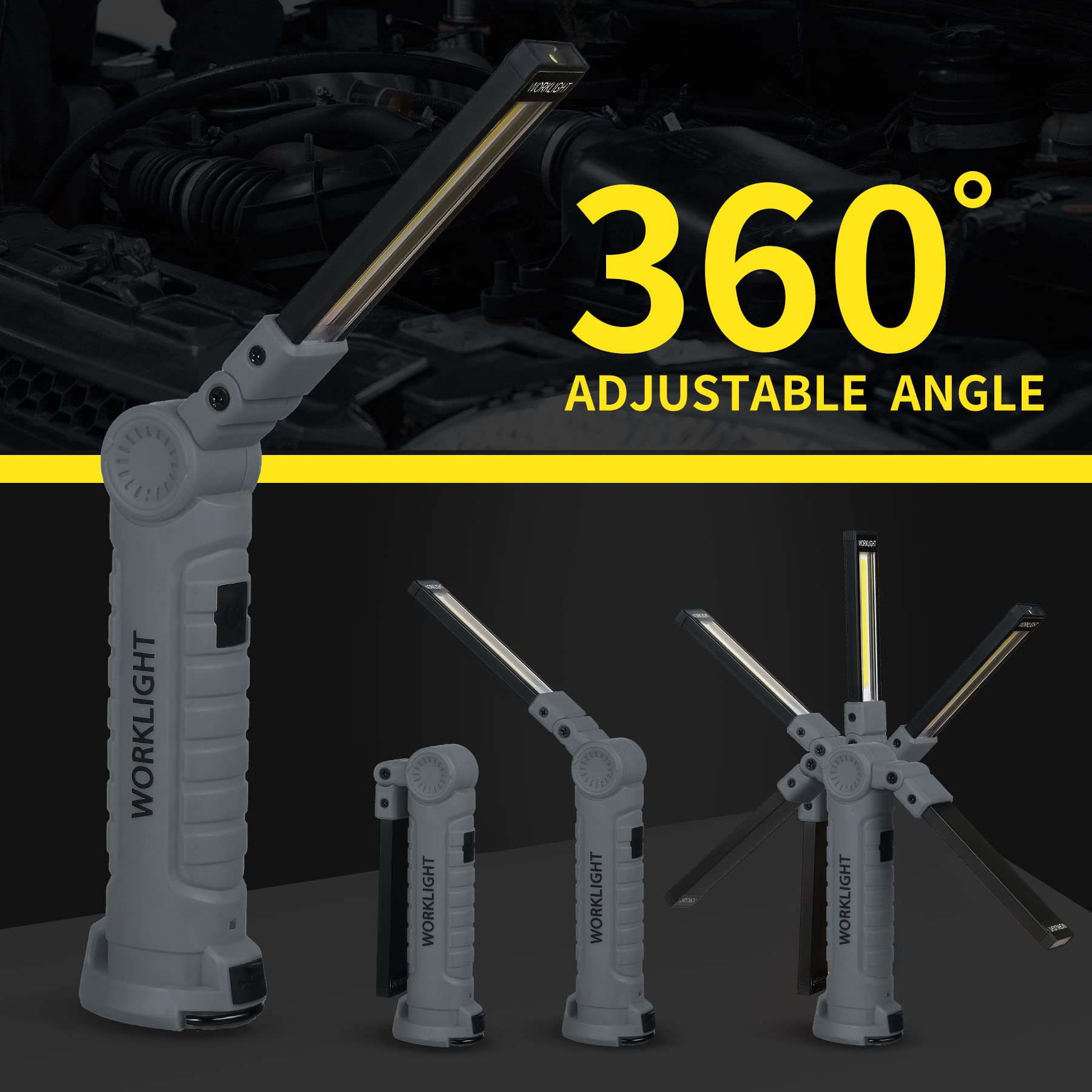 Vagocom LED Rechargeable Flashlight, Mechanic Tools Trouble Light Cordless Worklight with Magnetic Base 360Rotate 5 Modes,Portab