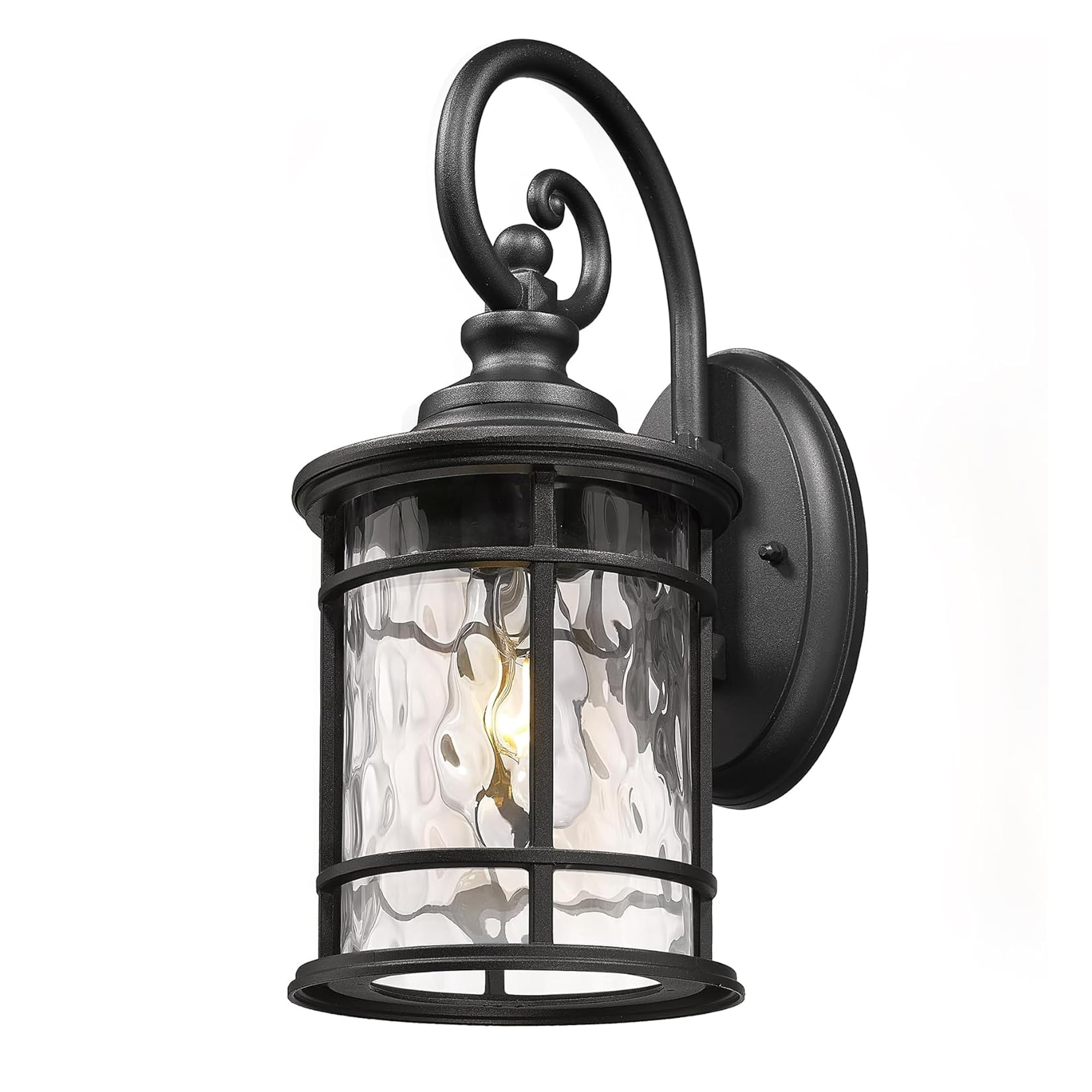 Emliviar Farmhouse Outdoor Light Fixture  15.5 Exterior Lighting Fixtures With Water Ripple Glass  Die-Casting Aluminum In Black Finish  Xe229B-Wg Bk
