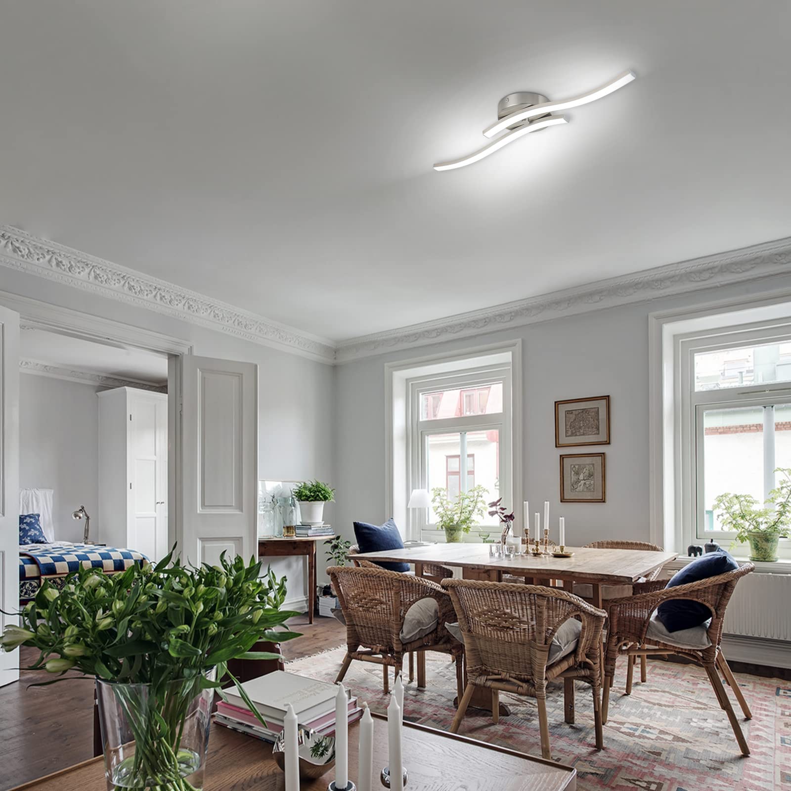 Edislive Modern Dimmable Led Ceiling Light Curved 2 Light 22.5 In Minimalist Led Flush Mount Ceiling Light Fixture Lamp For Bedr