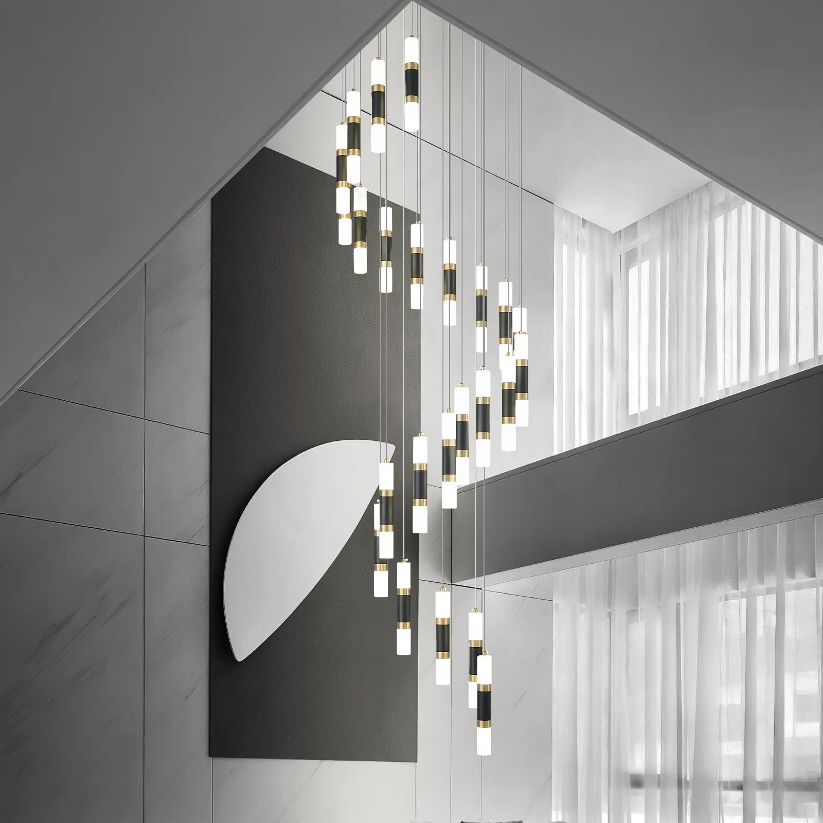 Liangmh 24-Light Modern Chandeliers For Entryway Ceiling Large Chandelier Dimmable Led 144W Staircase Chandelier Lobby Living Ro