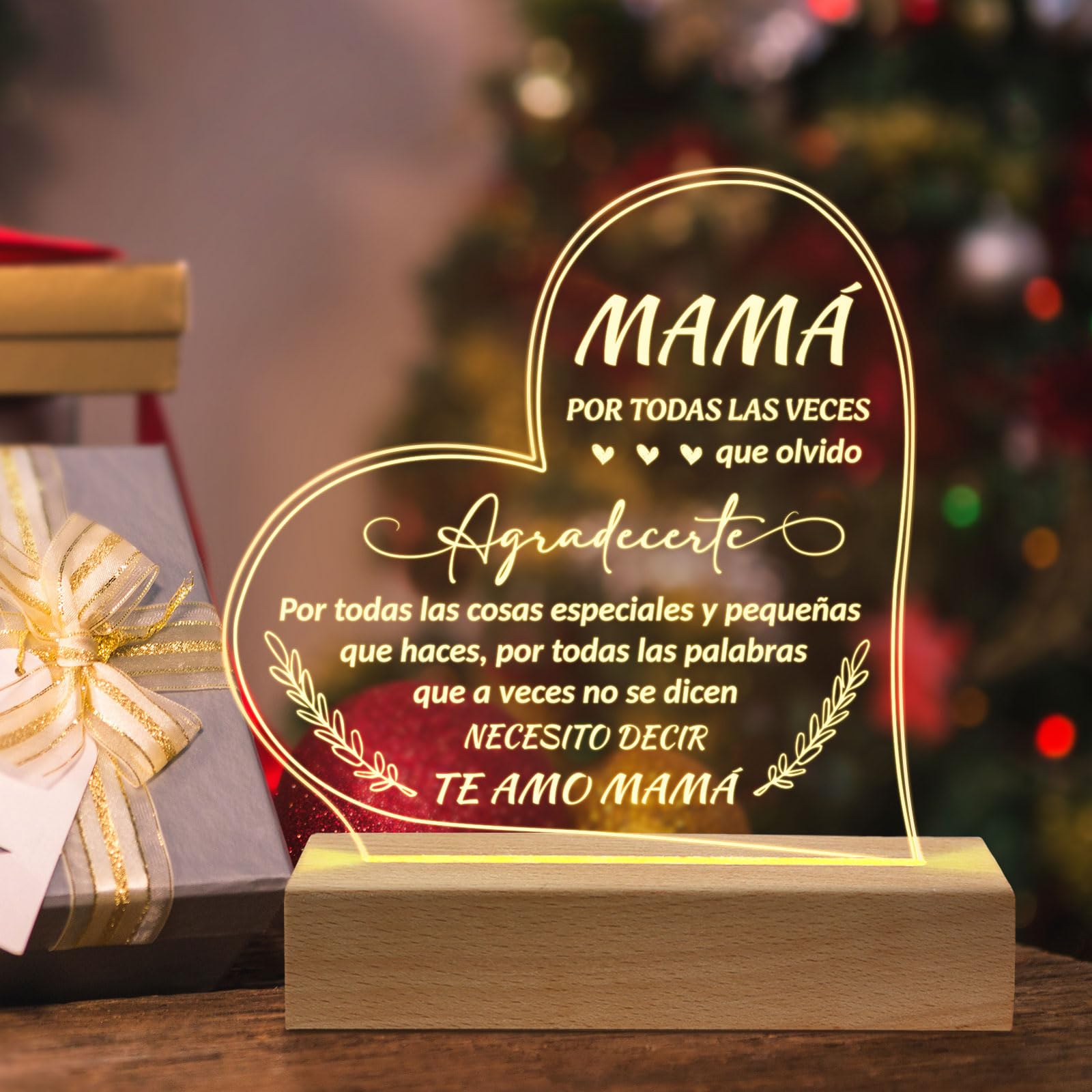 Petalsun Engraved Wooden Base Lamp - Gifts for Mom, Birthday Present, Color: As the Picture, Model: MY52HL420