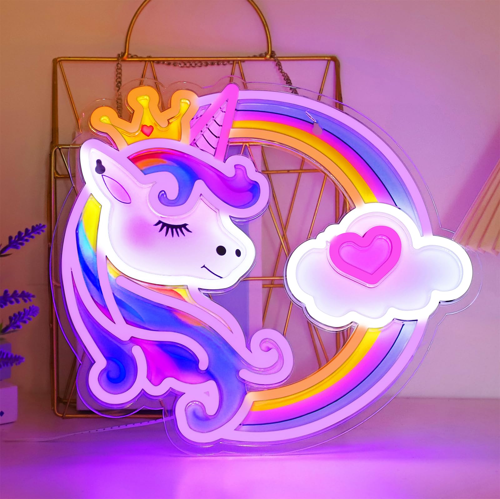 YAOZHOU Unicorn Neon Sign Light - Dimmable LED Wall Decor, Multicolor, USB Powered, Model Y001 for Kids Room, Birthday Party, Gifts
