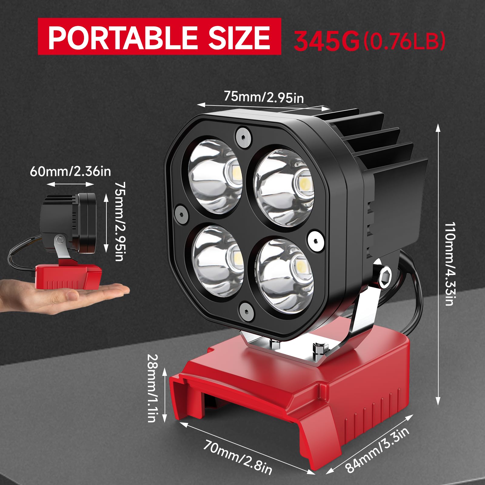 2 Packs Led Work Light Compatible With Milwaukee 18V Battery, 40W 6000Lm Flashlight,18V Battery Cordless Work Light 120Adjustabl