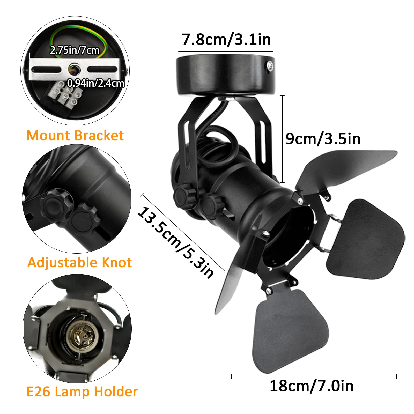 Tislyco Industrial Vintage Ceiling Spotlight Lamp, Adjustable Black Wall Lamp/Ceiling Light Barn Door Design Spot Lights Indoor