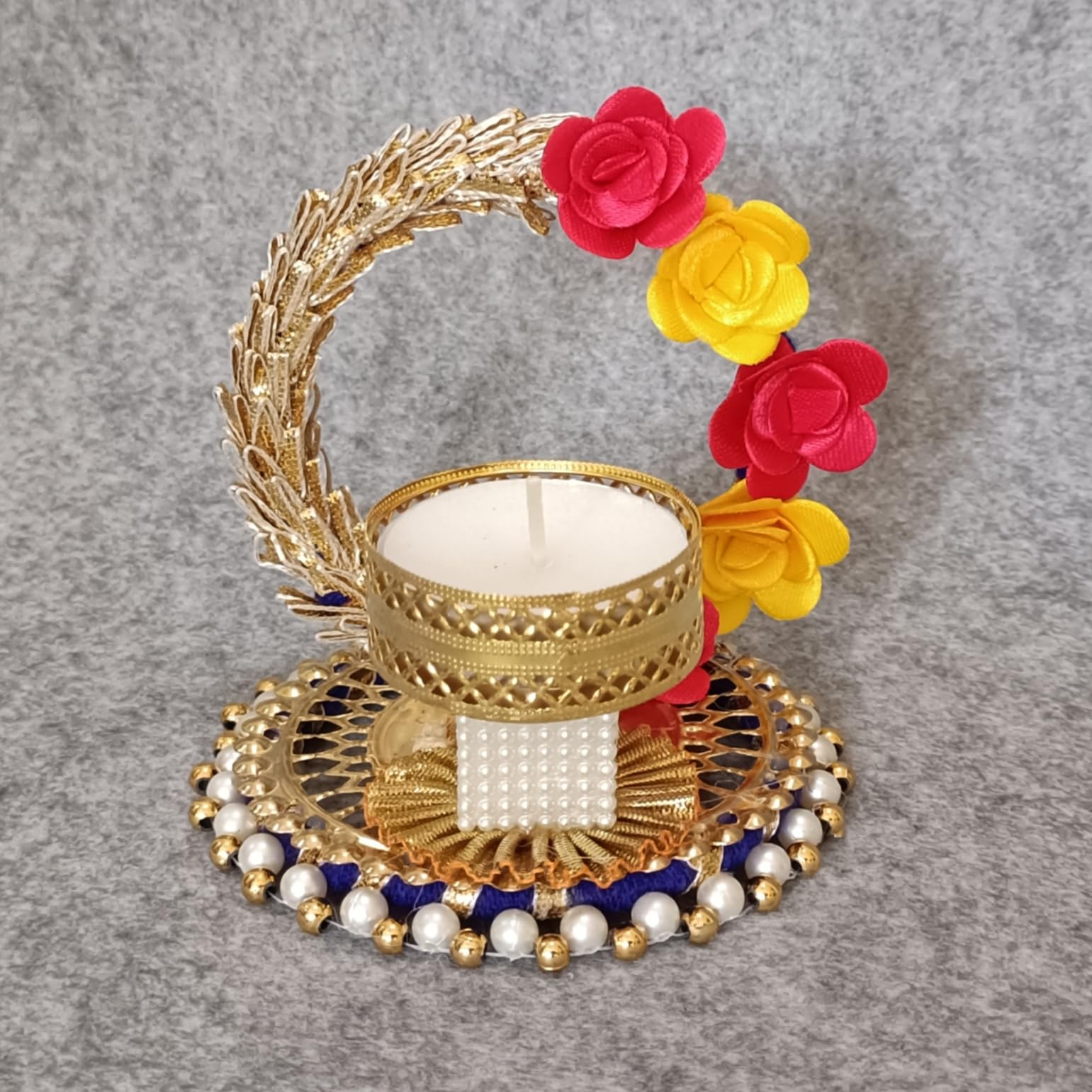 Vibhushita Designer Artificial Plastic Flower Decorative Handmade Traditional Diwali Oil Wax Diya with T-Light Candle