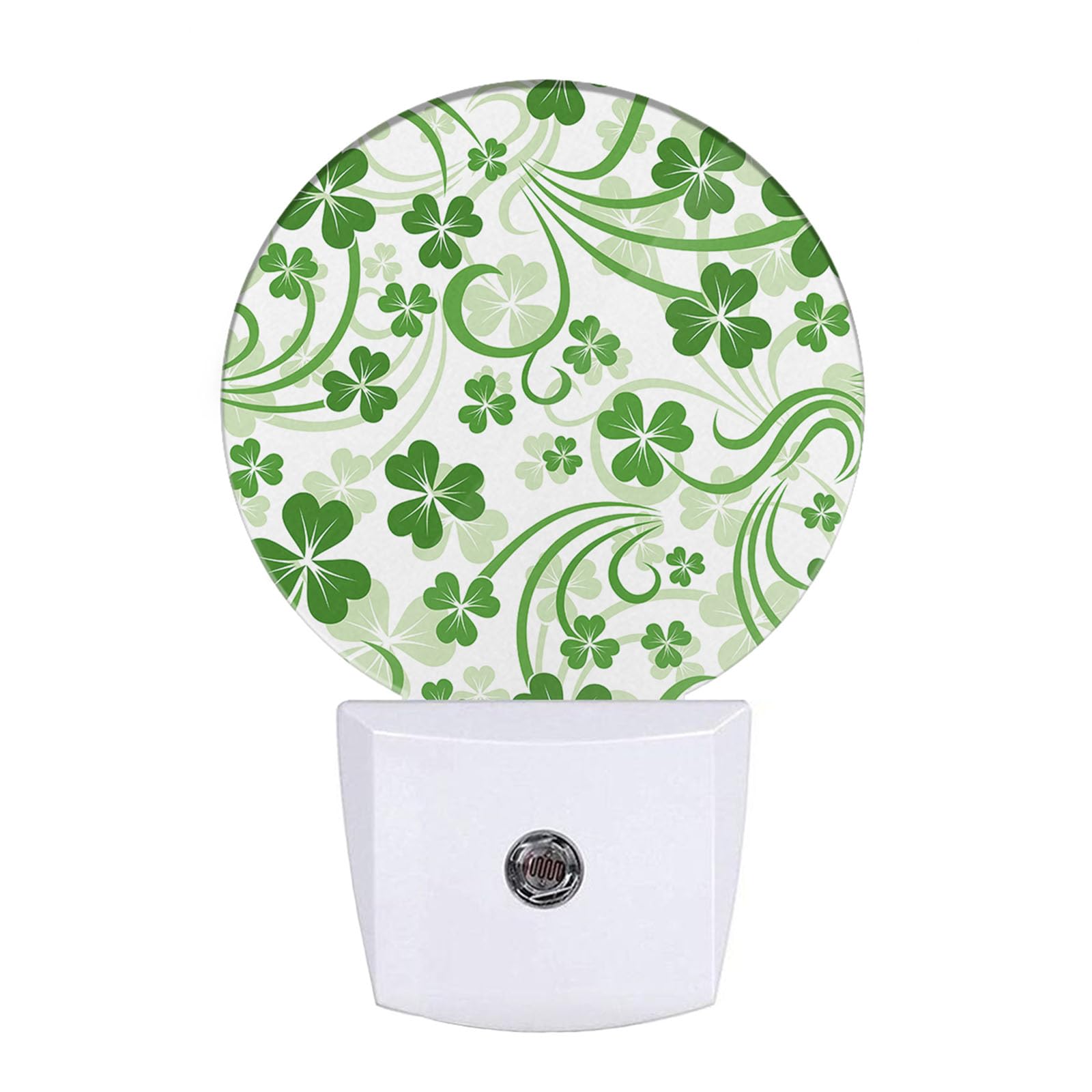 EKOBLA St Patrick's Day Night Light Green Clover Leaves Shamrock Lucky Leaf Night Lights Plug into Wall Auto Sensor LED Round La