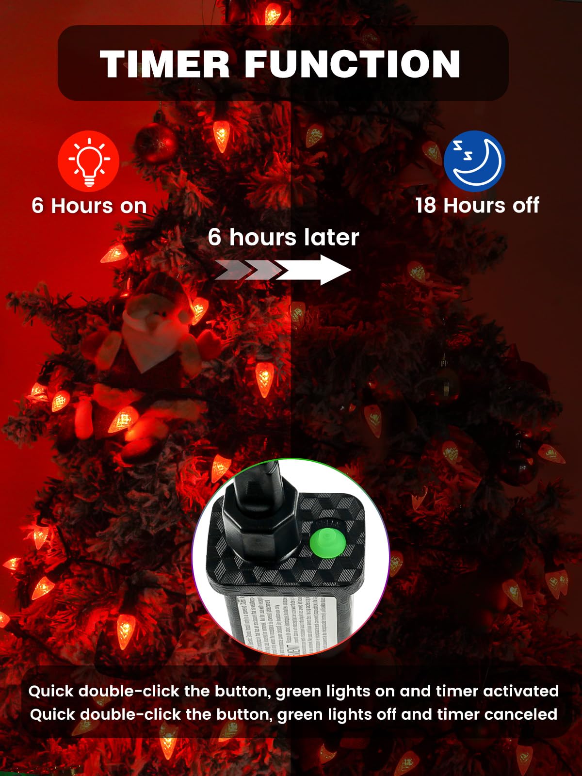 2 Pack C6 Christmas Lights Outdoor Indoor  Total 200 Led 66 Ft Connectable Christmas String Lights With Timer & 13 Modes  Waterproof Twinkle Light For Xmas Tree Yards Party Wedding Decorations (Red)