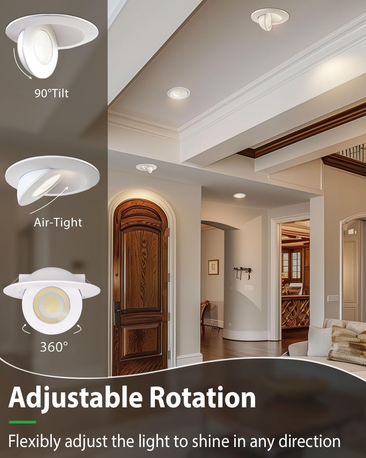 Zouzai 6 Inch 5Cct Gimbal Led Recessed Lights  360+90 Adjustable Directional Recessed Lighting  2700K/3000K/3500K/4000K/5000K Dimmable Retrofit Eyeball Can Lights With Jbox  Etl(White  1 Pack)