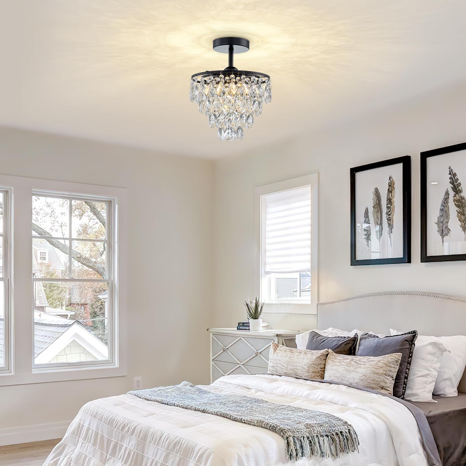 Cxgleaming Gold Chandelier Light Fixture Small Chandelier Flush Mount Ceiling Lights Height Adjustable Crystal Pendant Light For