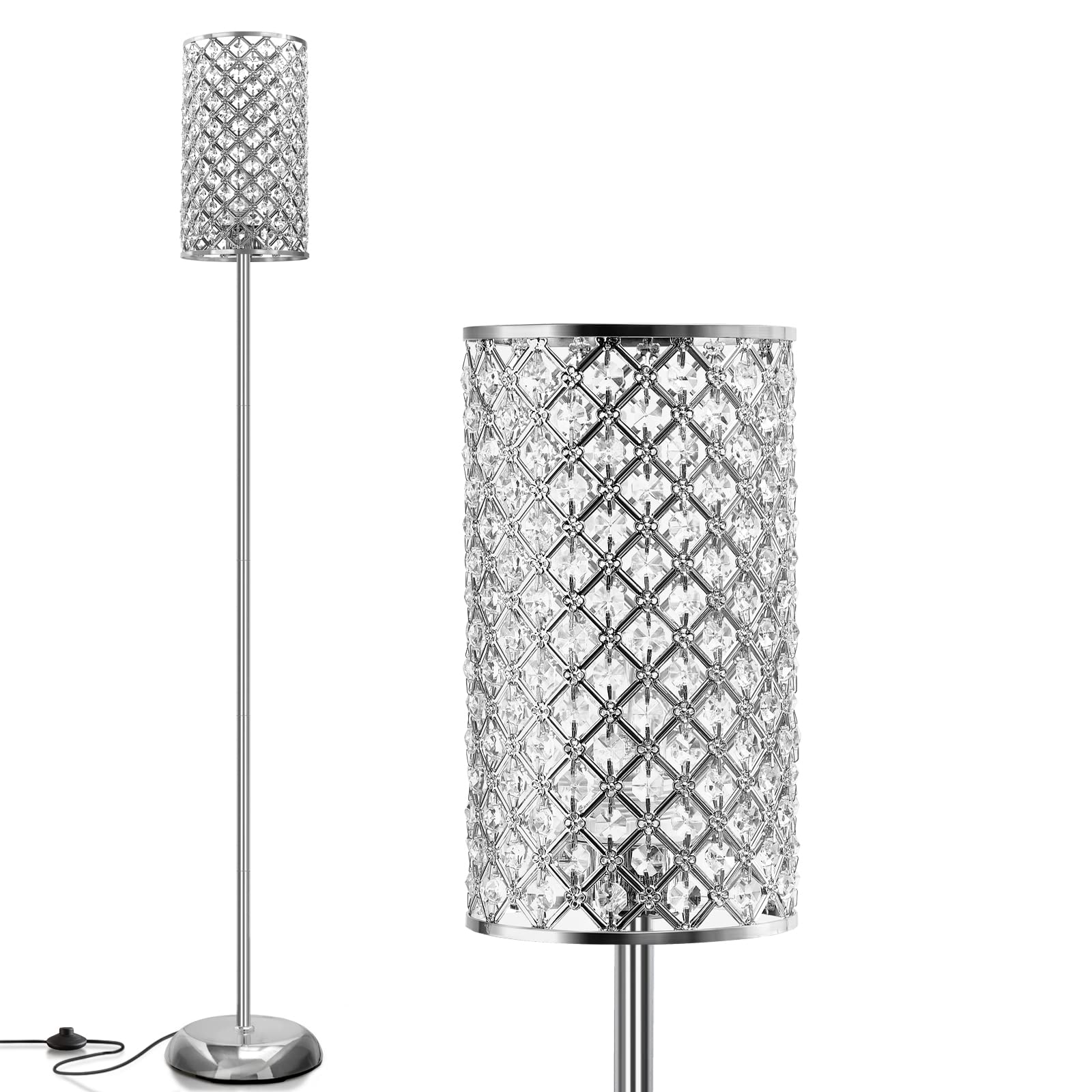 Gyrovu Elegant Silver Metal Floor Lamp, 66.5 Tall With On/Off Foot Switch, Modern Accent Light For Living Room, Bedroom, Office
