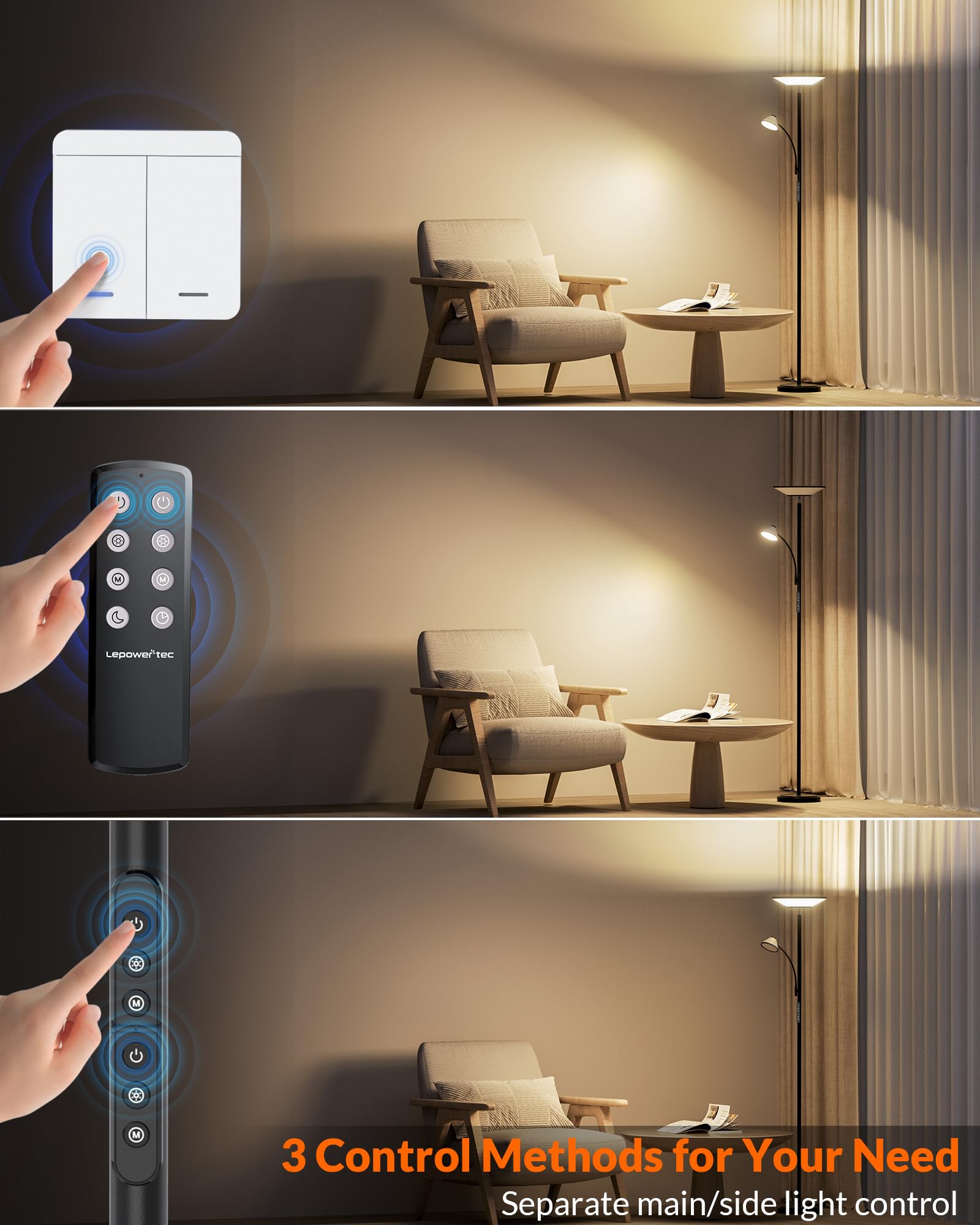 Lepower-Tec Floor Lamp With Remote, 60 Led Effects, Black Torchiere For Living Room & Bedroom