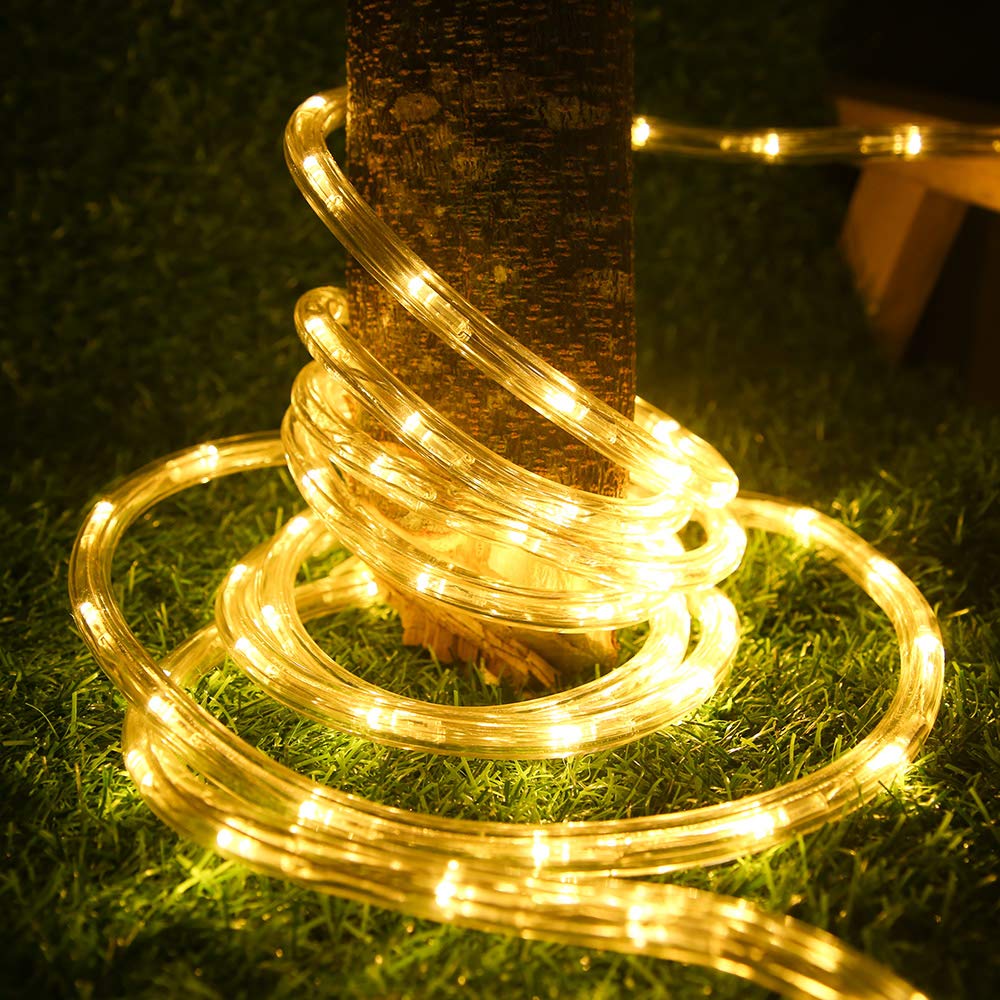 DINGFU 33ft LED Rope Lights,110V 2 Wire Connectable Christmas Rope Lights Outdoor,240 LED Waterproof Indoor Outdoor Warm Rope Li