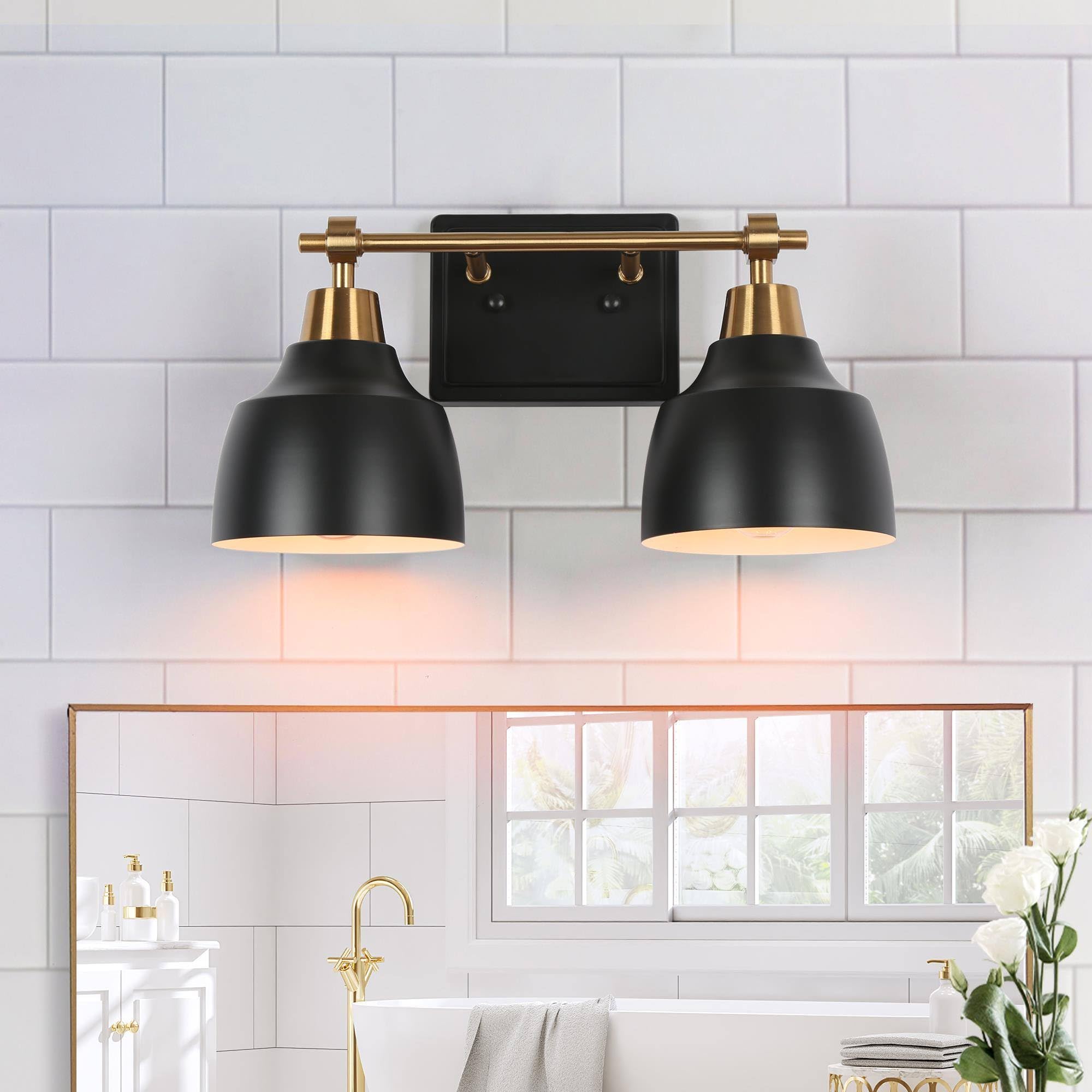KSANA Bathroom Light Fixtures, 2-Light Black Bathroom Vanity Lights with Gold Socket, 14.5 Modern Farmhouse Bathroom Lighting Li