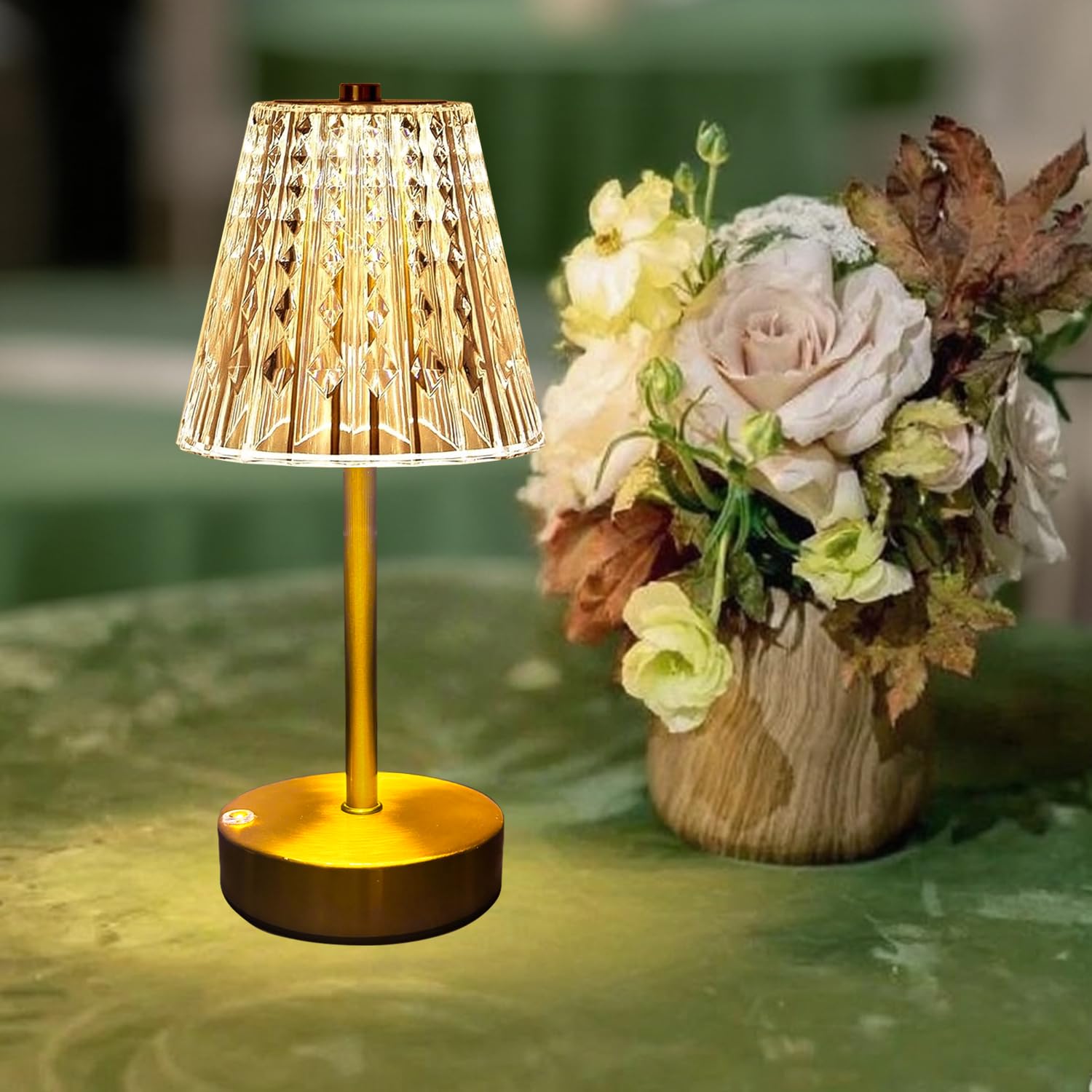 Gold Cordless Table Lamp Rechargeable,5000mAh Battery Operated Lamps,Mini Small Crystal Table Lamp for Restaurant Dining Bathroo