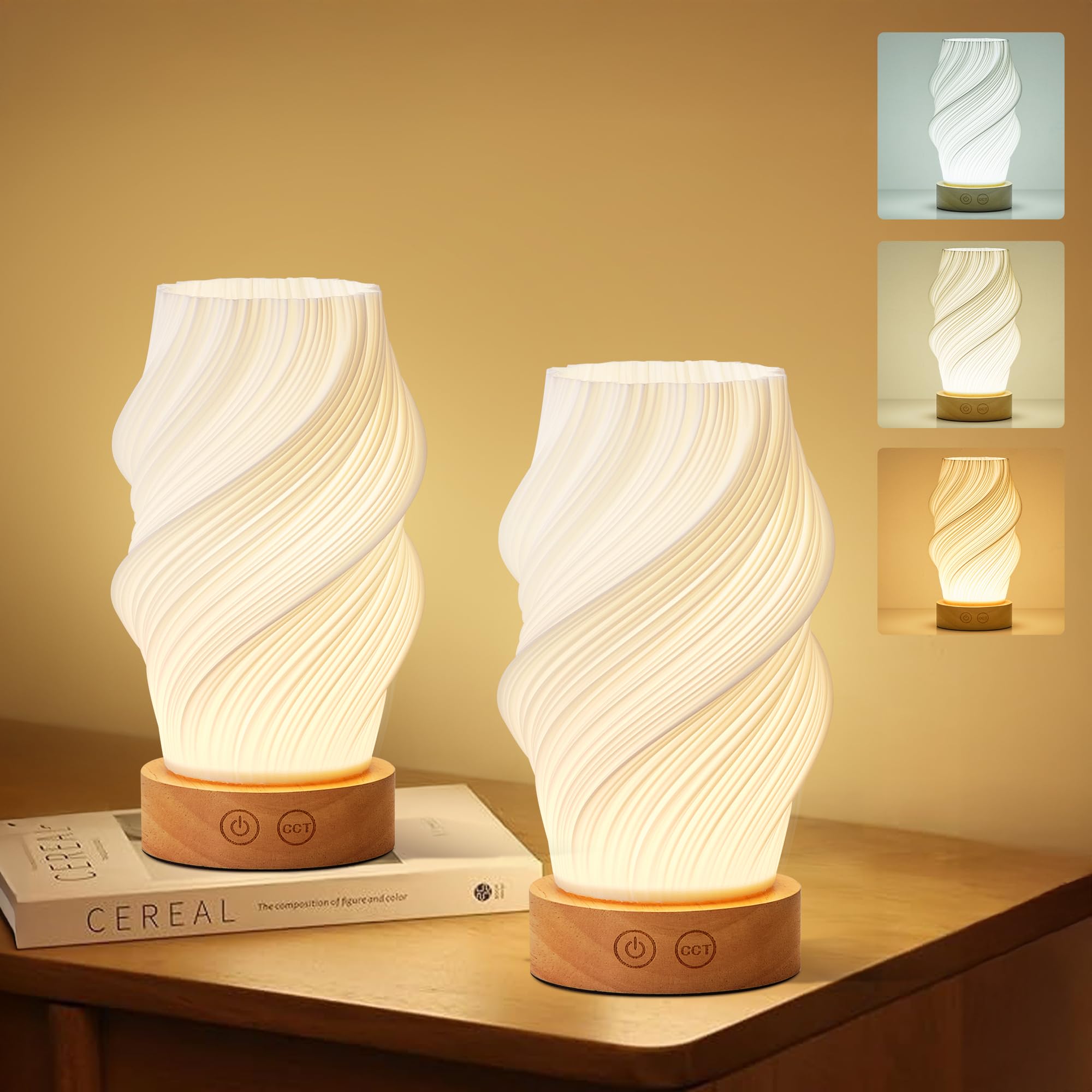 Kartoosh Cordless Led Table Lamp Set Of Two, Battery Operated Portable Desk Lamp, 3 Color & Dimmable, Modern Rechargeable Table 