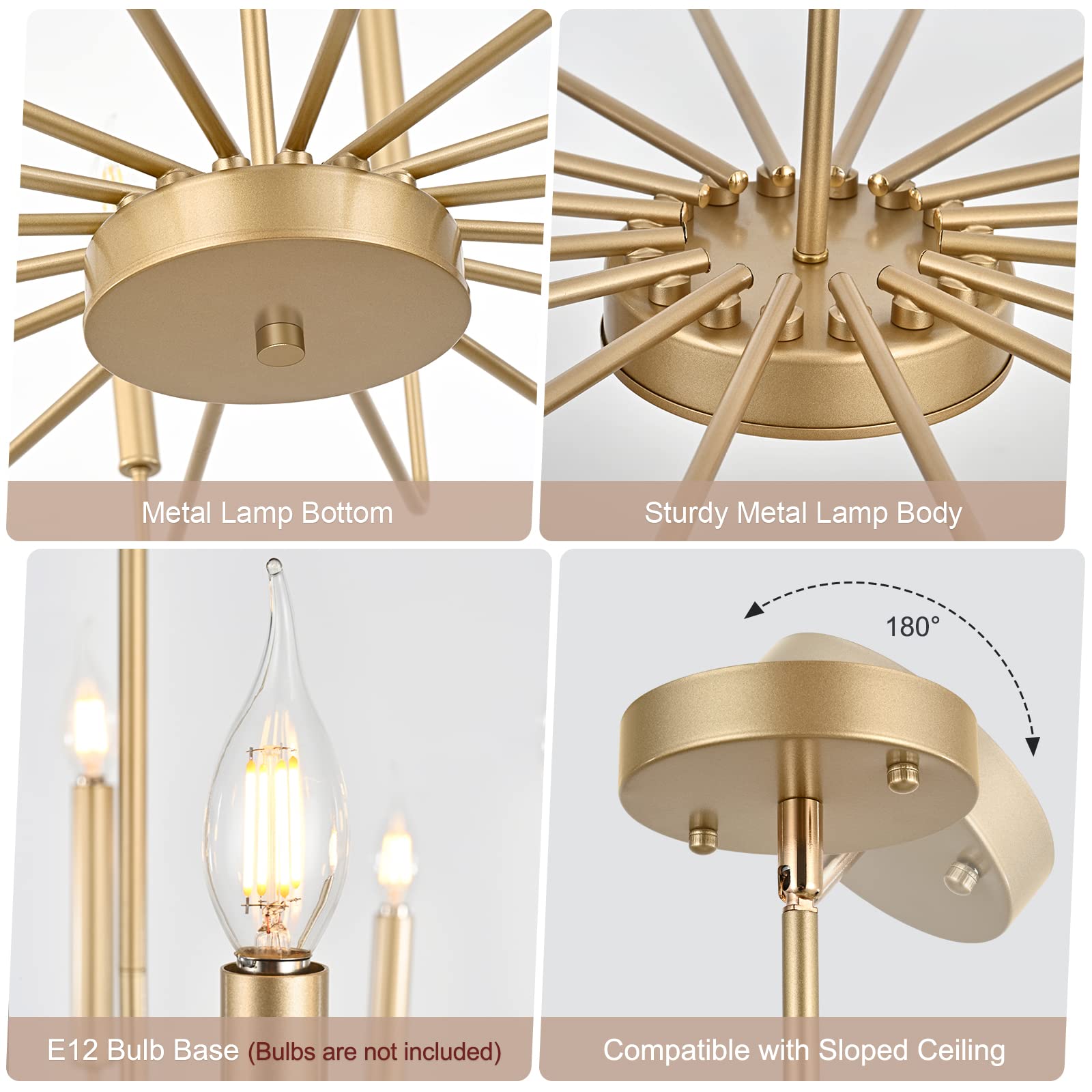 Woknos Modern Gold Farmhouse Chandeliers, 16-Light Industrial Metal Chandelier Lighting, Classic Candle Hanging Pendant Light Fi